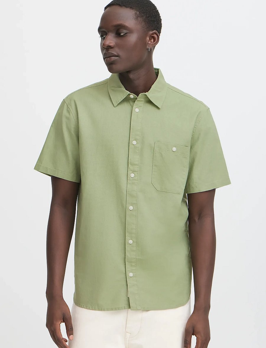 Blend - BHBAY linen SS shirt PP NOOS - hørskjorter - oil green - 5