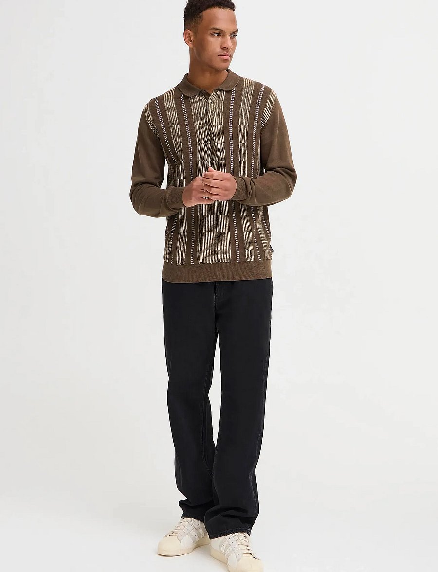 Blend - BHBERTIL POLO KNIT - langärmelige strick-polohemden - slate black - 0
