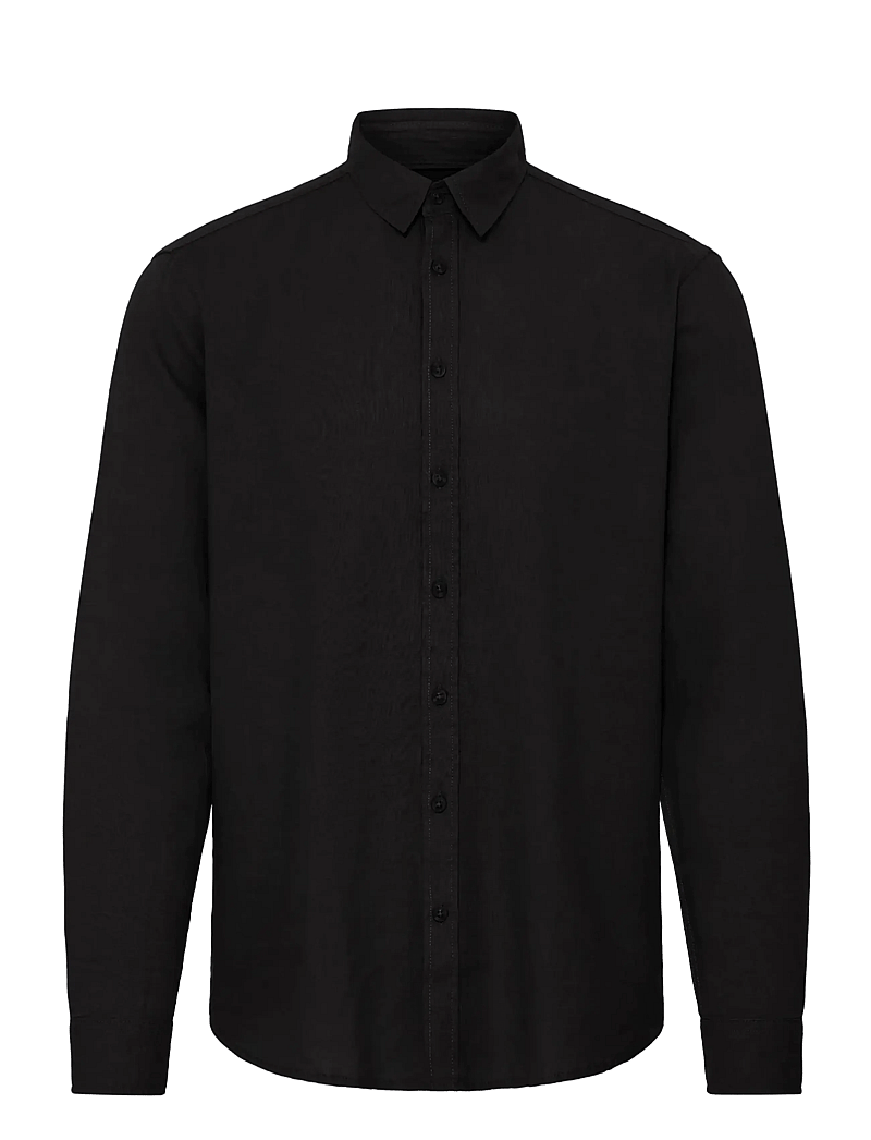 Blend - BHBOBBY LINEN L/S - linen shirts - black beauty - 1