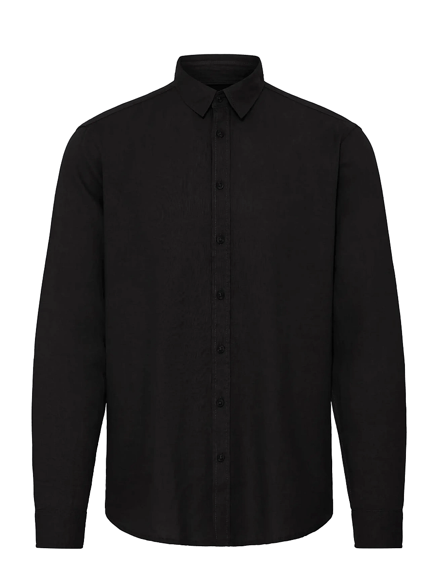 Blend - BHBOBBY LINEN L/S - linen shirts - black beauty - 1