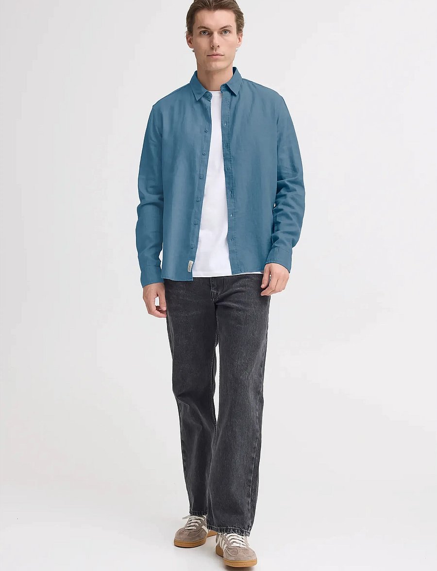 Blend - BHBOBBY LINEN L/S - pellavakauluspaidat - copen blue - 0