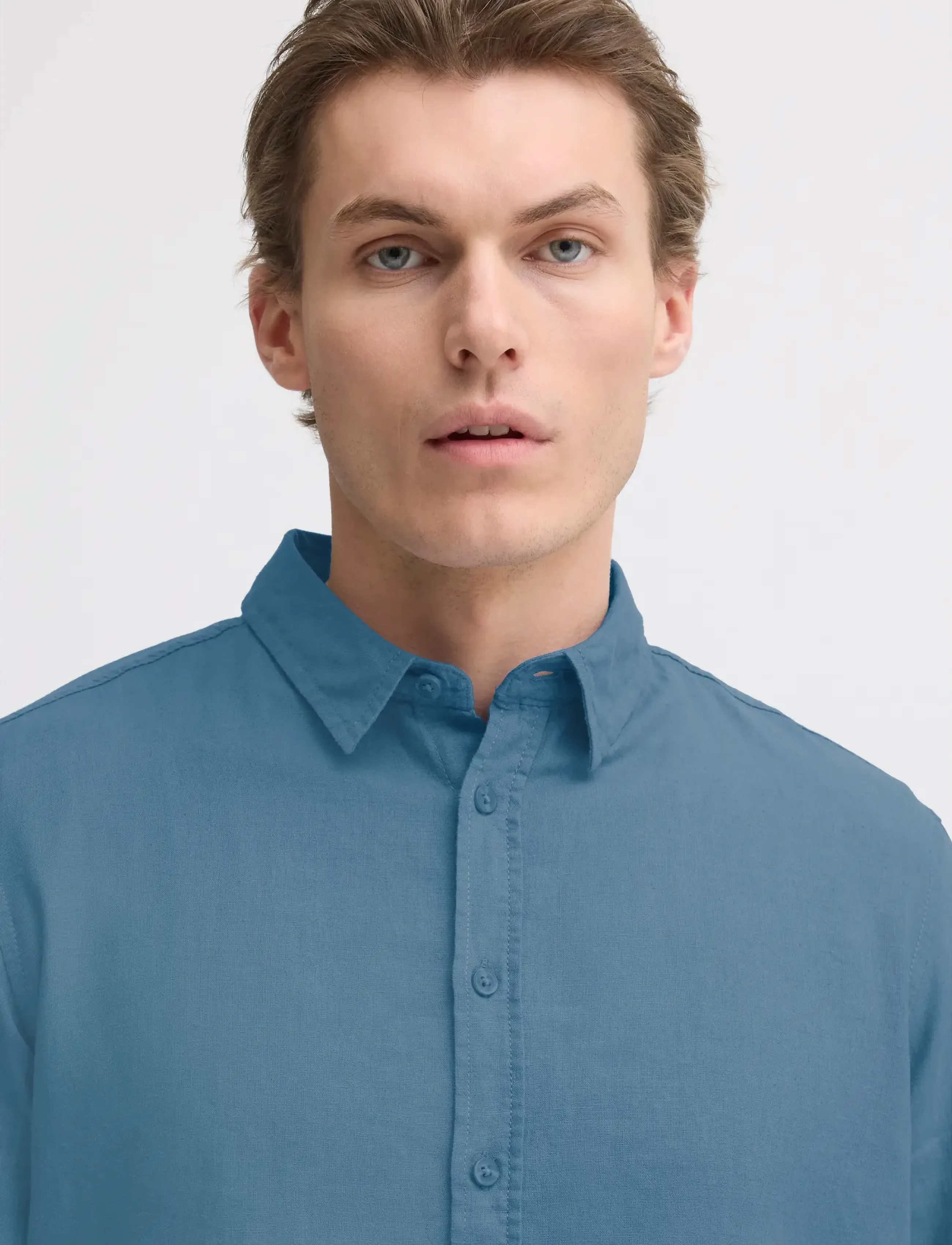 Blend - BHBOBBY LINEN L/S - pellavakauluspaidat - copen blue - 4