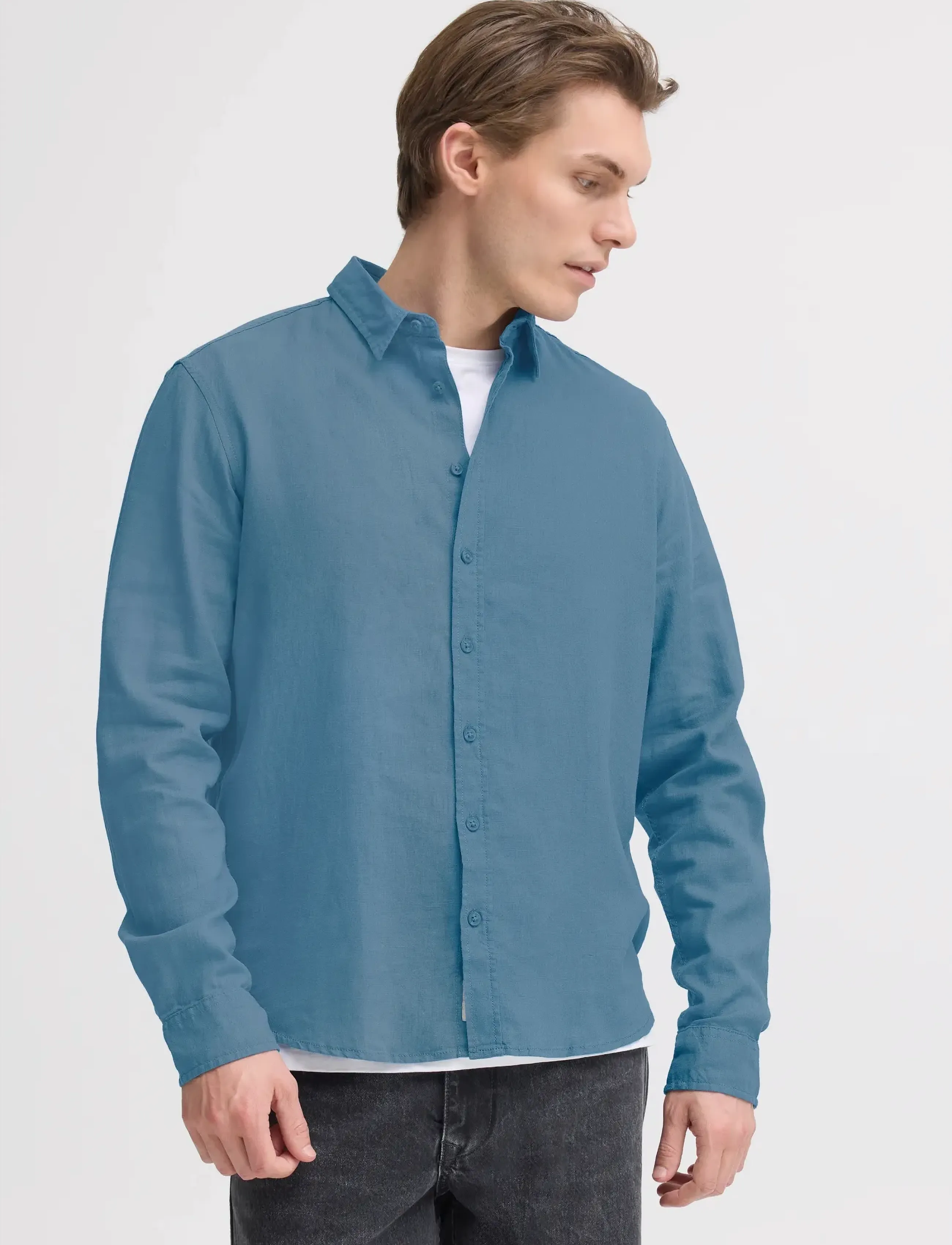 Blend - BHBOBBY LINEN L/S - pellavakauluspaidat - copen blue - 5