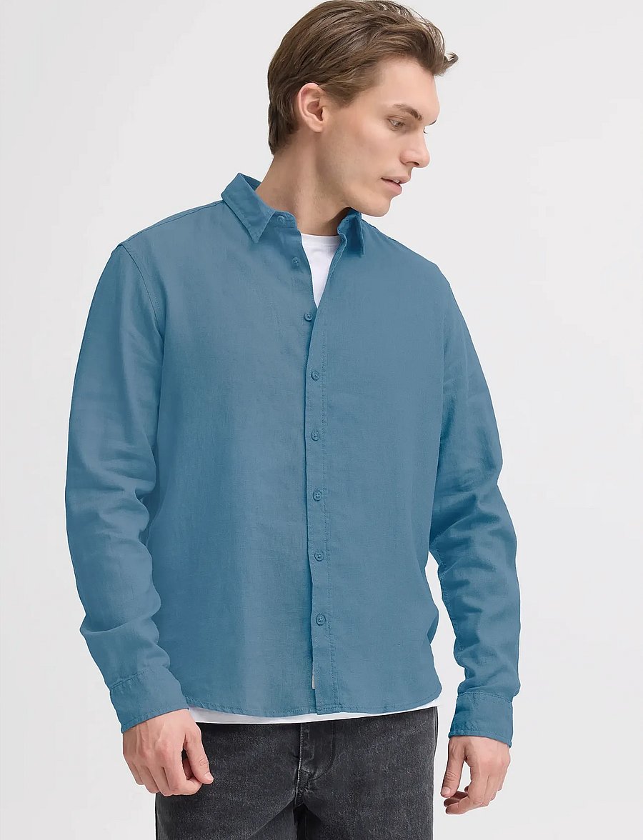Blend - BHBOBBY LINEN L/S - pellavakauluspaidat - copen blue - 5