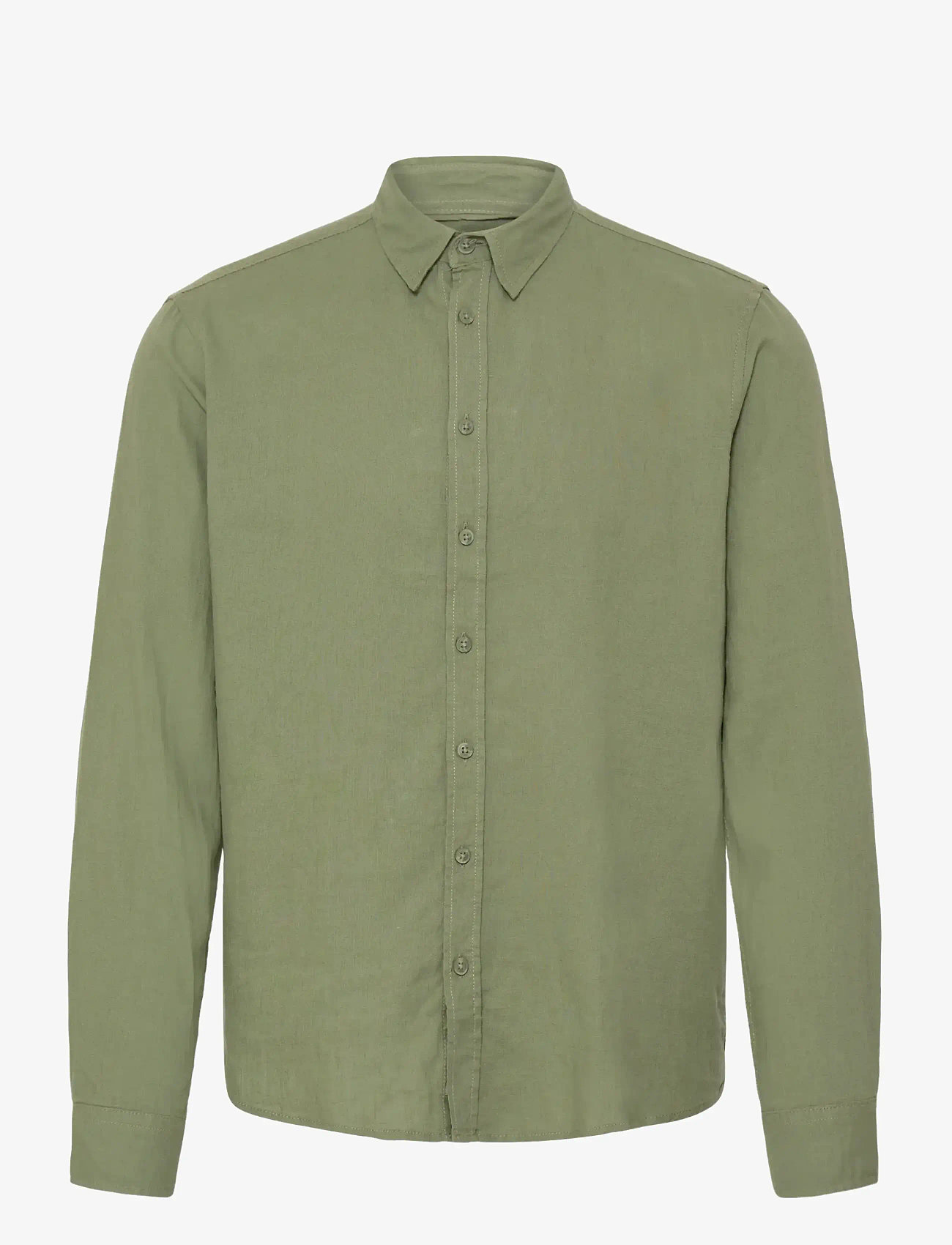 Blend - BHBOBBY LINEN L/S - hørskjorter - oil green - 1