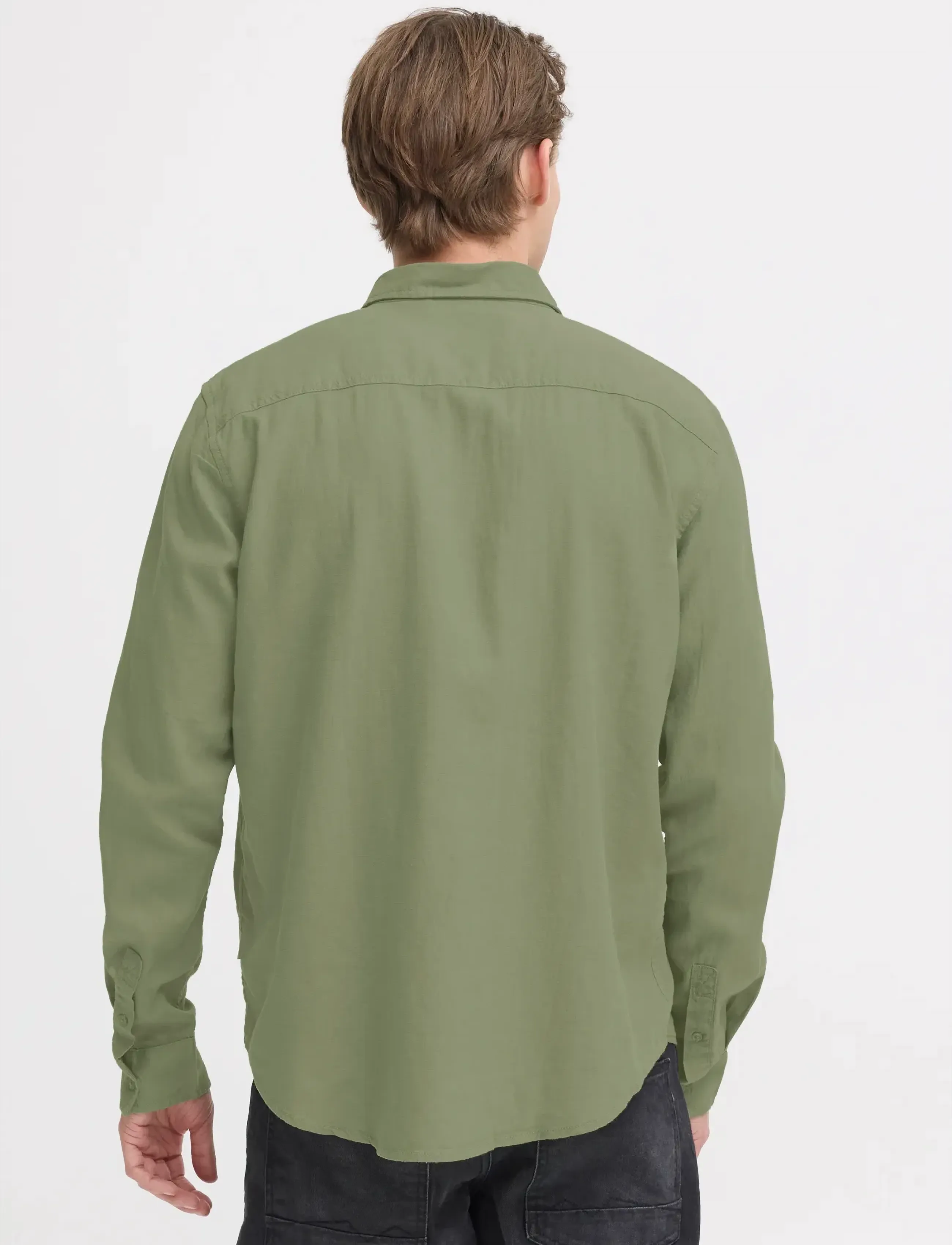Blend - BHBOBBY LINEN L/S - linen shirts - oil green - 3