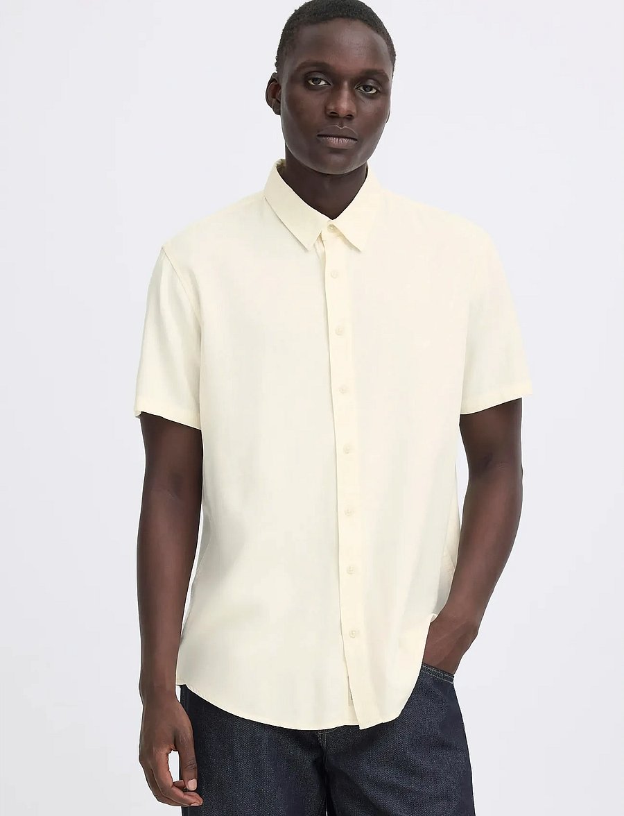 Blend - BHBOBBY LINEN S/S - hørskjorter - snow white - 5