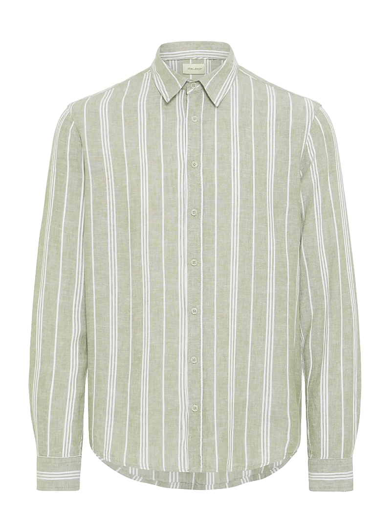 Blend - BHBOBBY LINEN STRIPE - randiga skjortor - oil green - 1