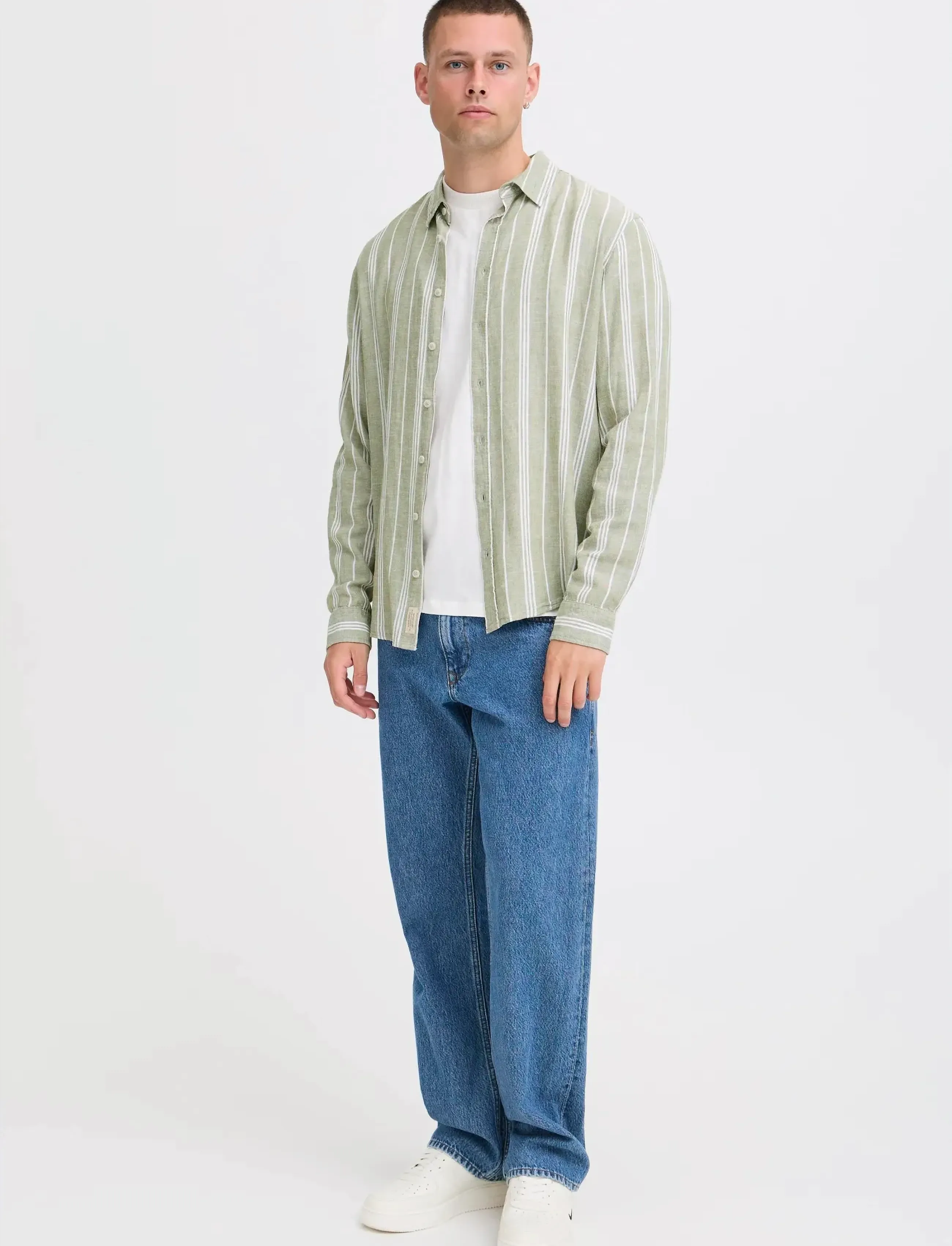 Blend BHBOBBY LINEN STRIPE - Skjorter - OIL GREEN / green