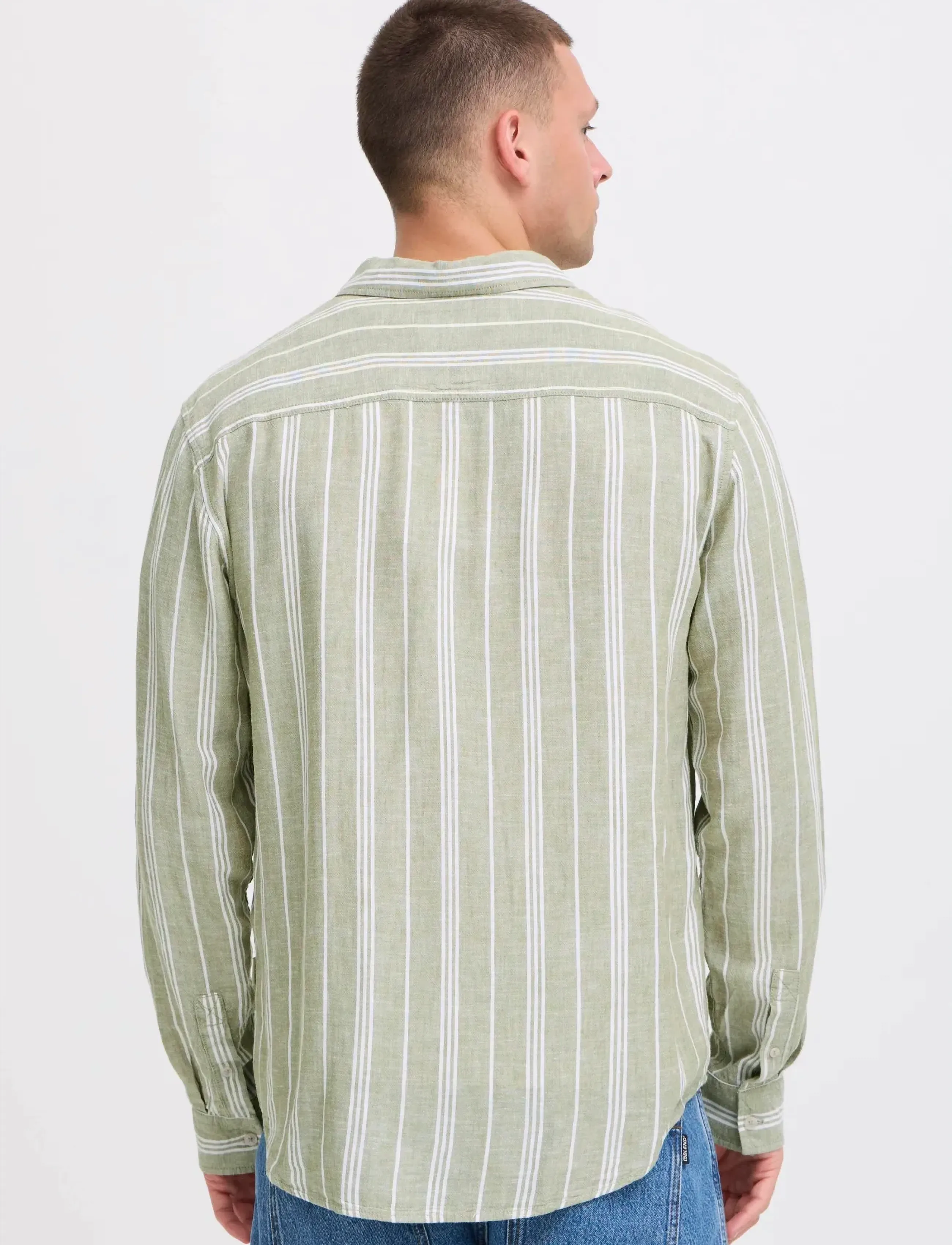 Blend - BHBOBBY LINEN STRIPE - linneskjortor - oil green - 3