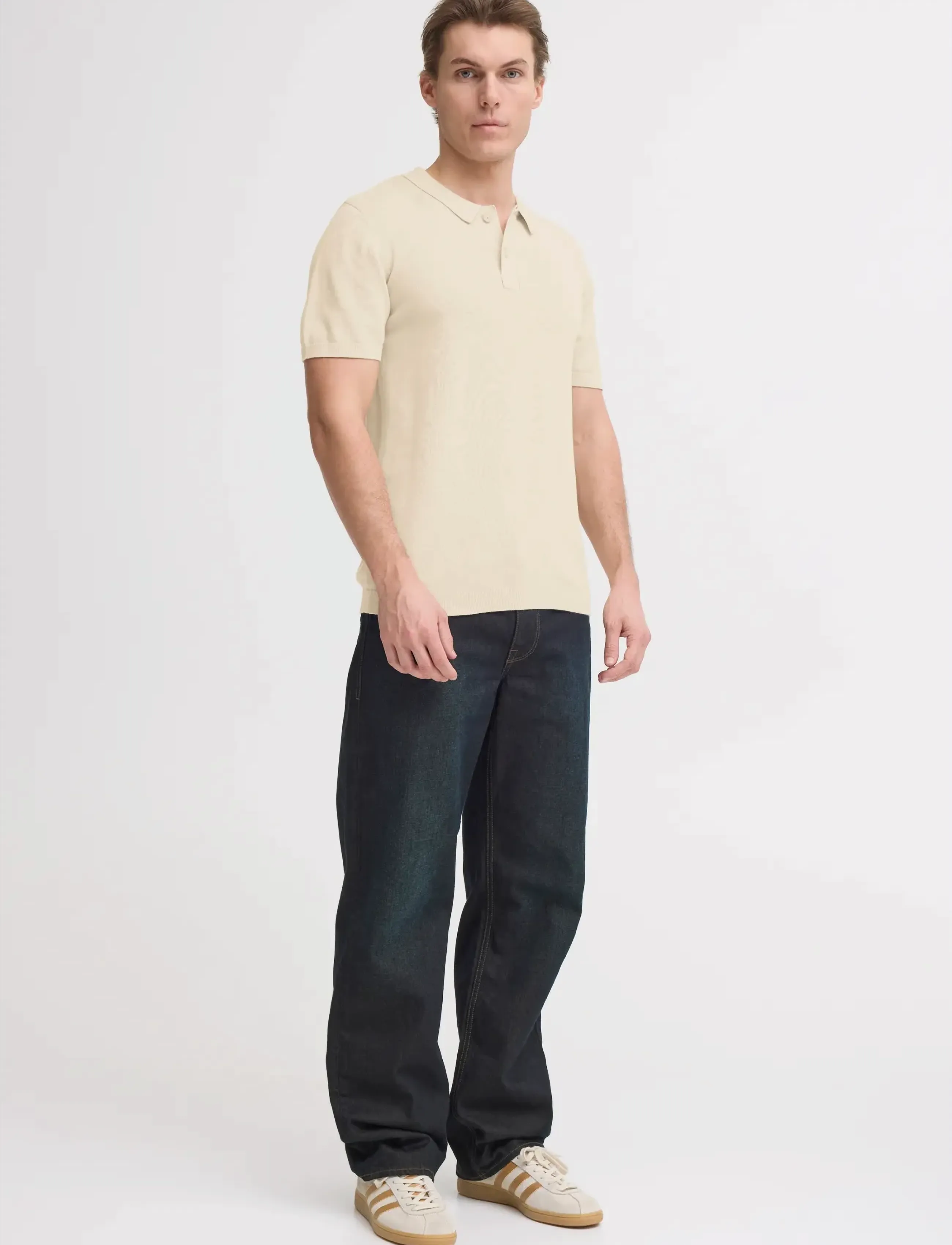 Blend Bhbray Knit Polo, S, Polos, Creme - Short-sleeved, Männerswear