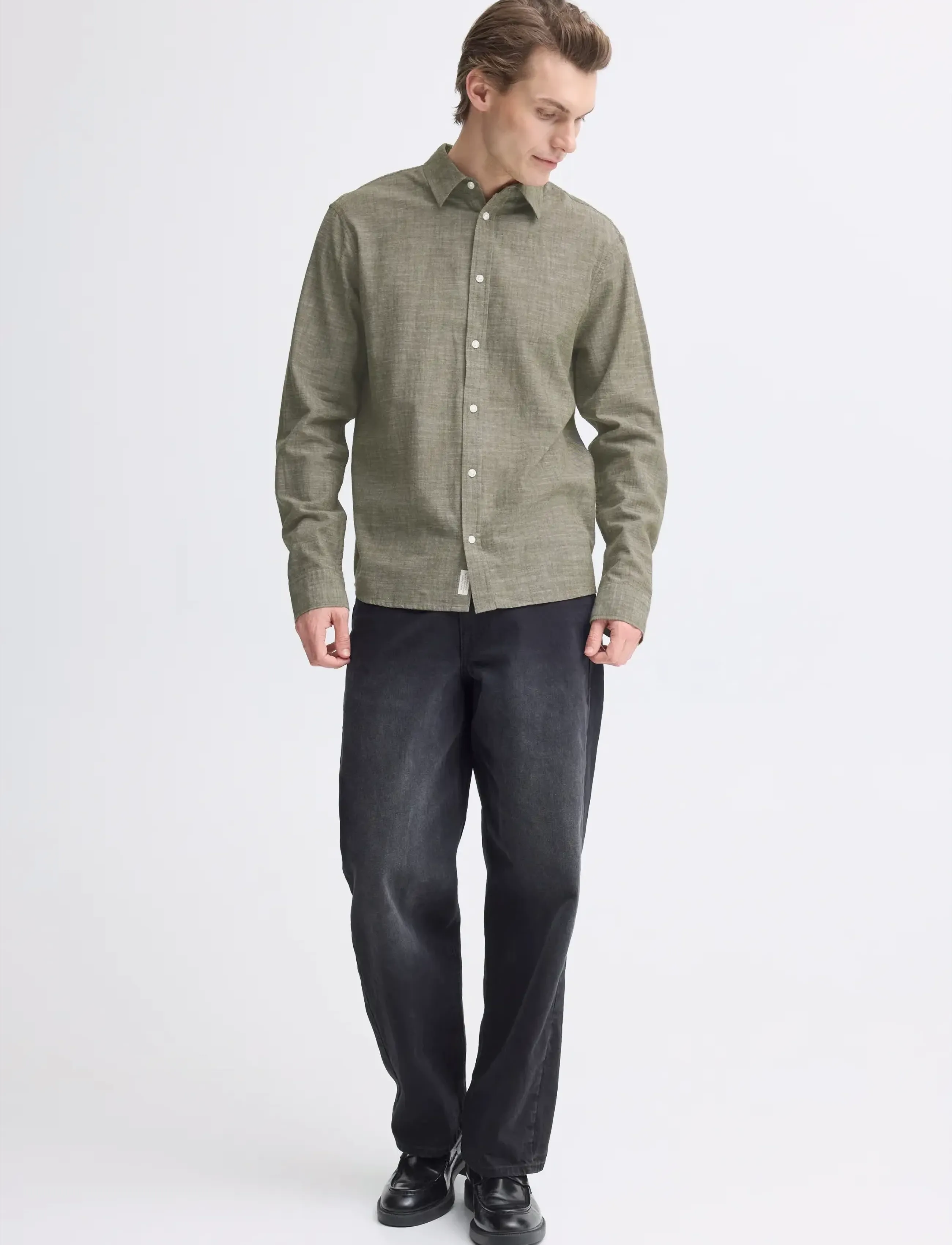 Blend BHDARIS SLUB L/S - Hemden - WINTER MOSS / khaki/green