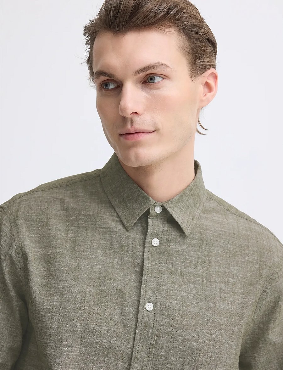 Blend - BHDARIS SLUB L/S - rennot kauluspaidat - winter moss - 4
