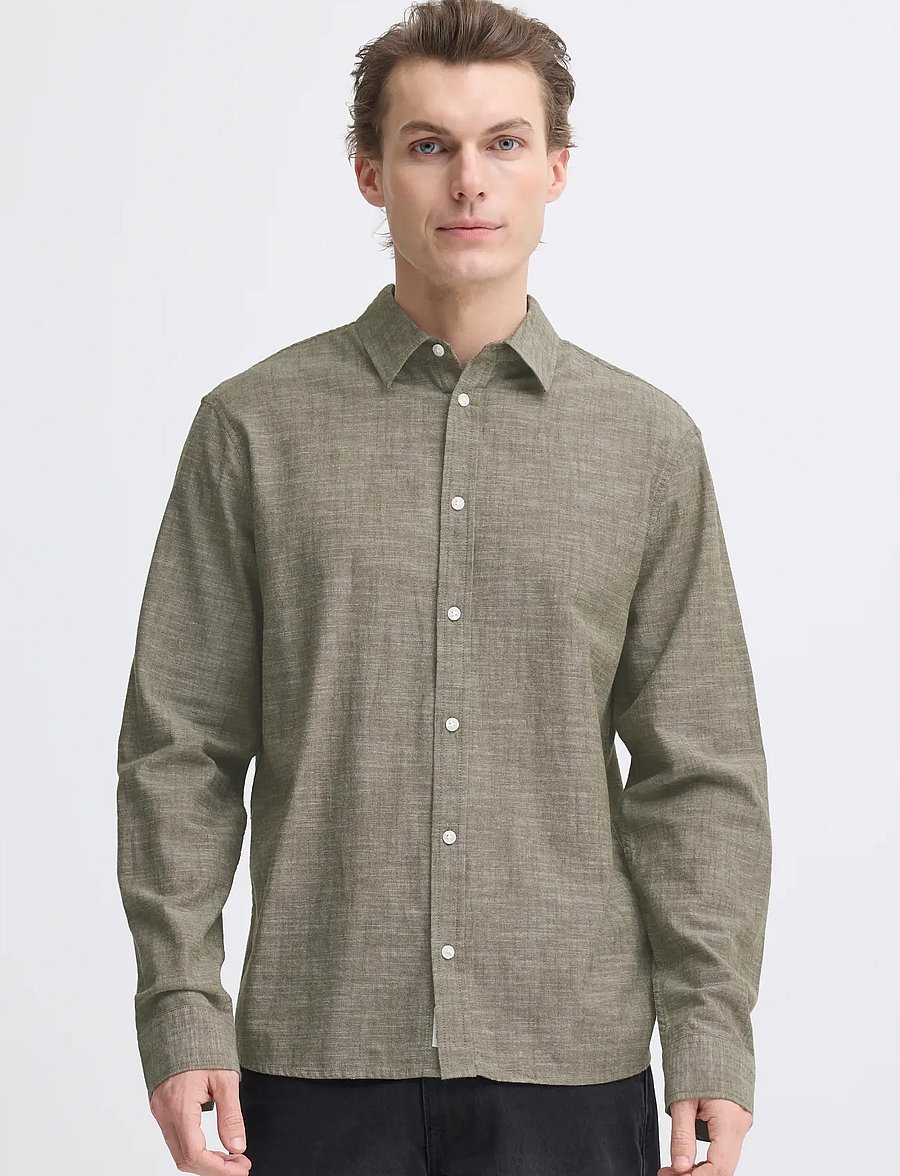 Blend - BHDARIS SLUB L/S - rennot kauluspaidat - winter moss - 5