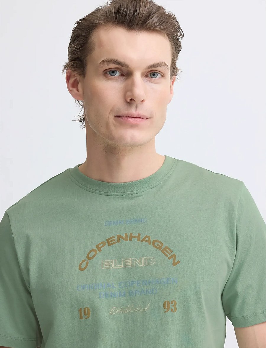 Blend - BHKORNELI LOGO S/S TEE - kortærmede t-shirts - granite green - 4