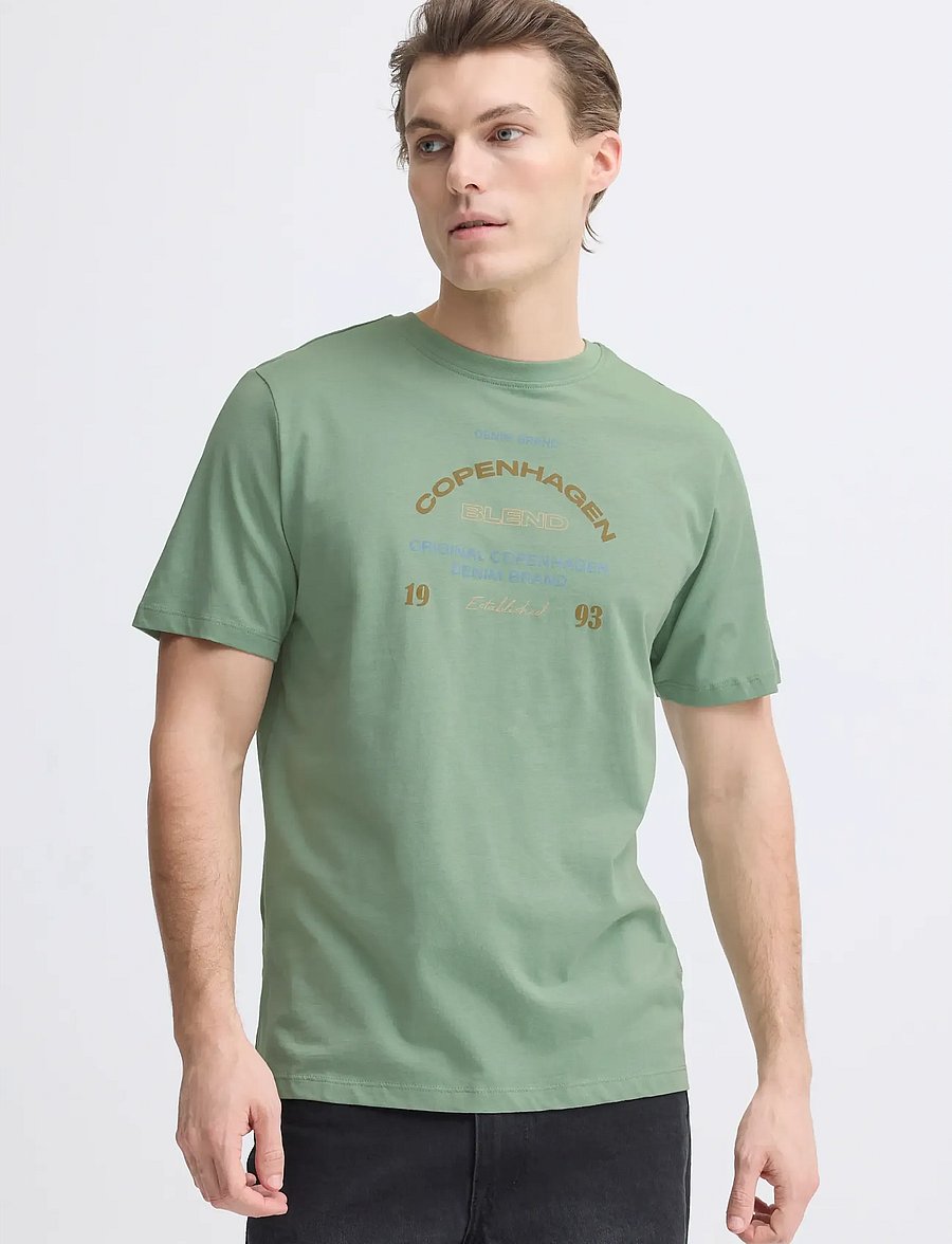 Blend - BHKORNELI LOGO S/S TEE - kortærmede t-shirts - granite green - 5