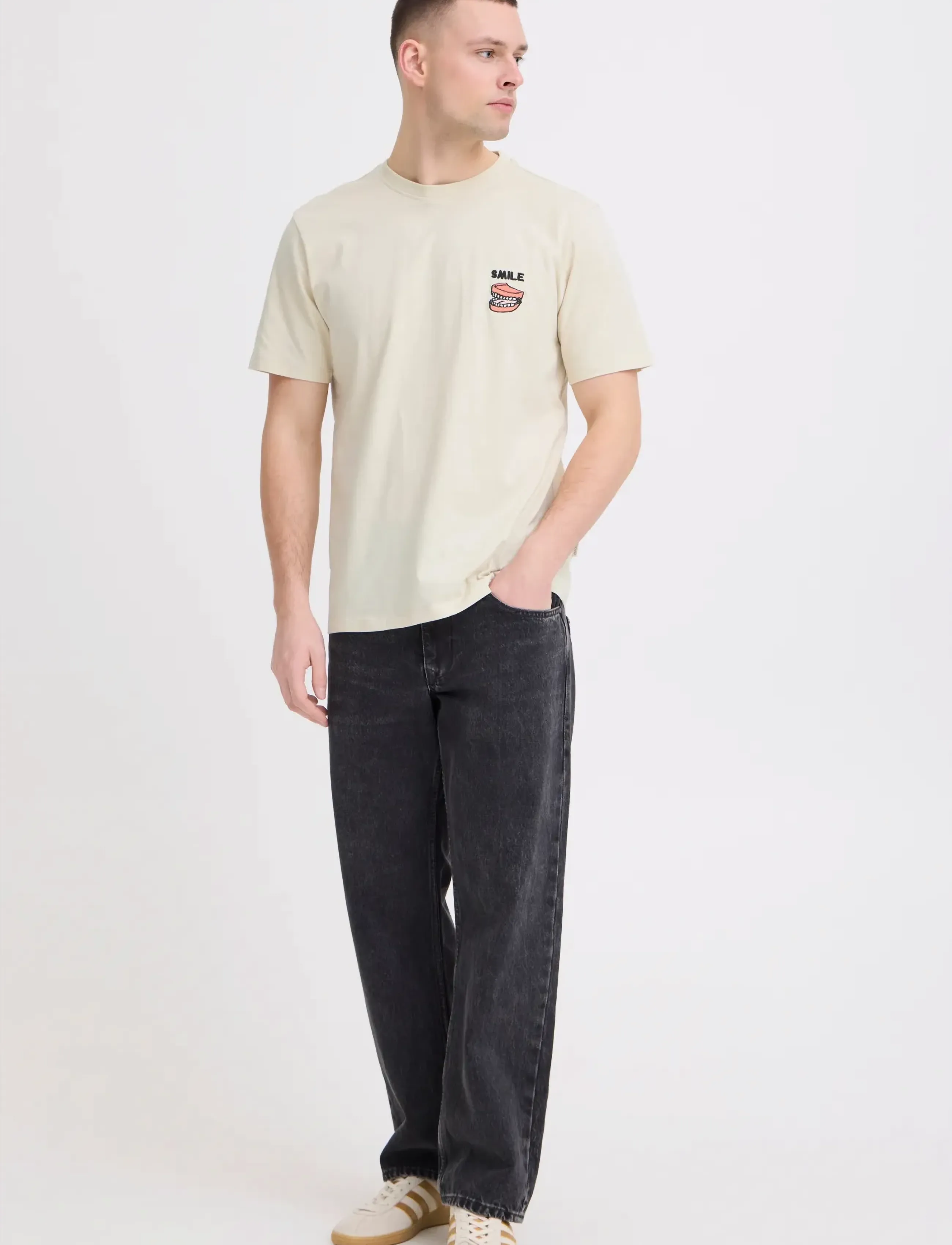 Blend BHKASH FUNNY EMB S/S TEE - Kortärmade t-shirts - OYSTER GRAY / cream