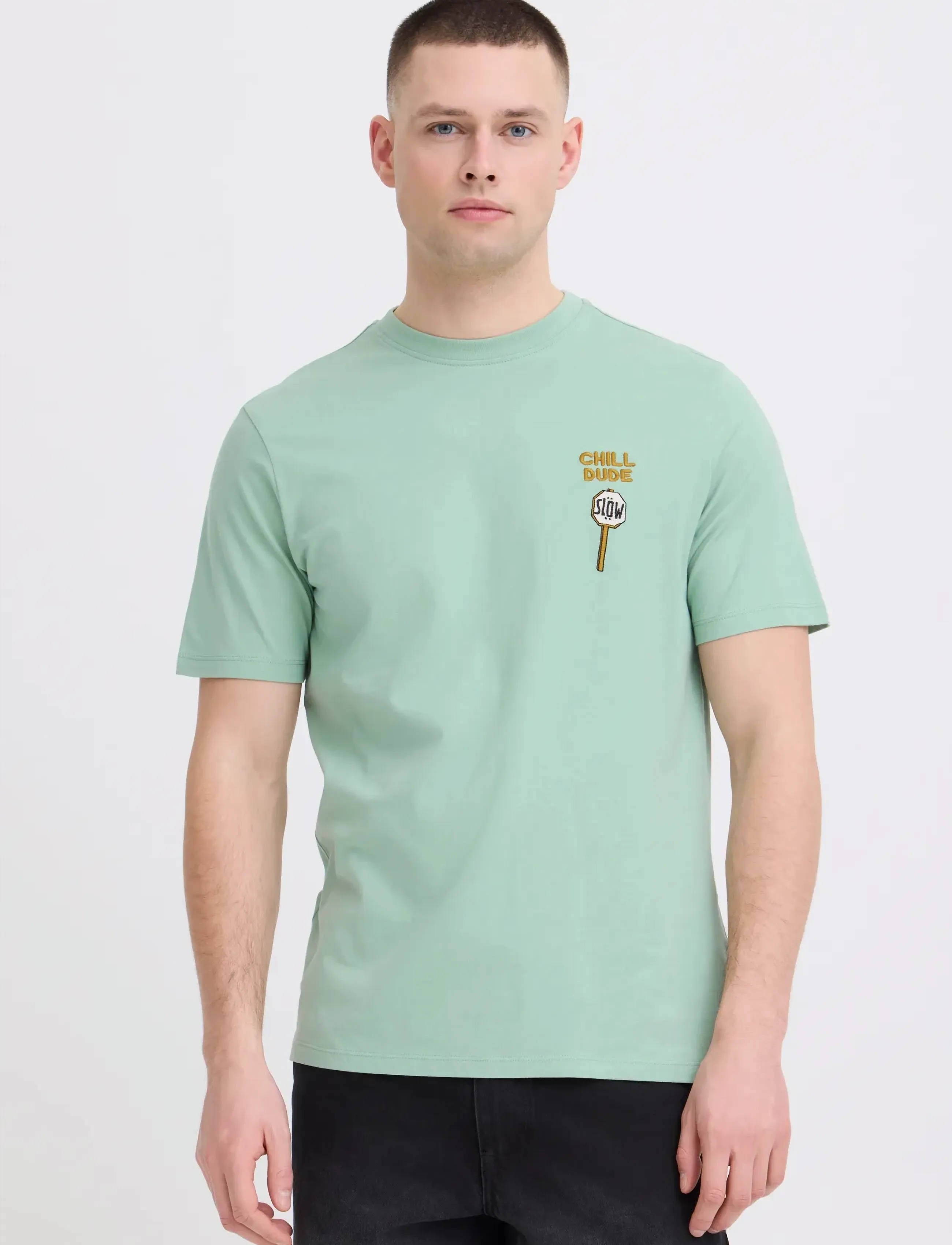 Blend - BHKAMERON FUNNY EMB S/S TEE - kurzärmelig - granite green - 5