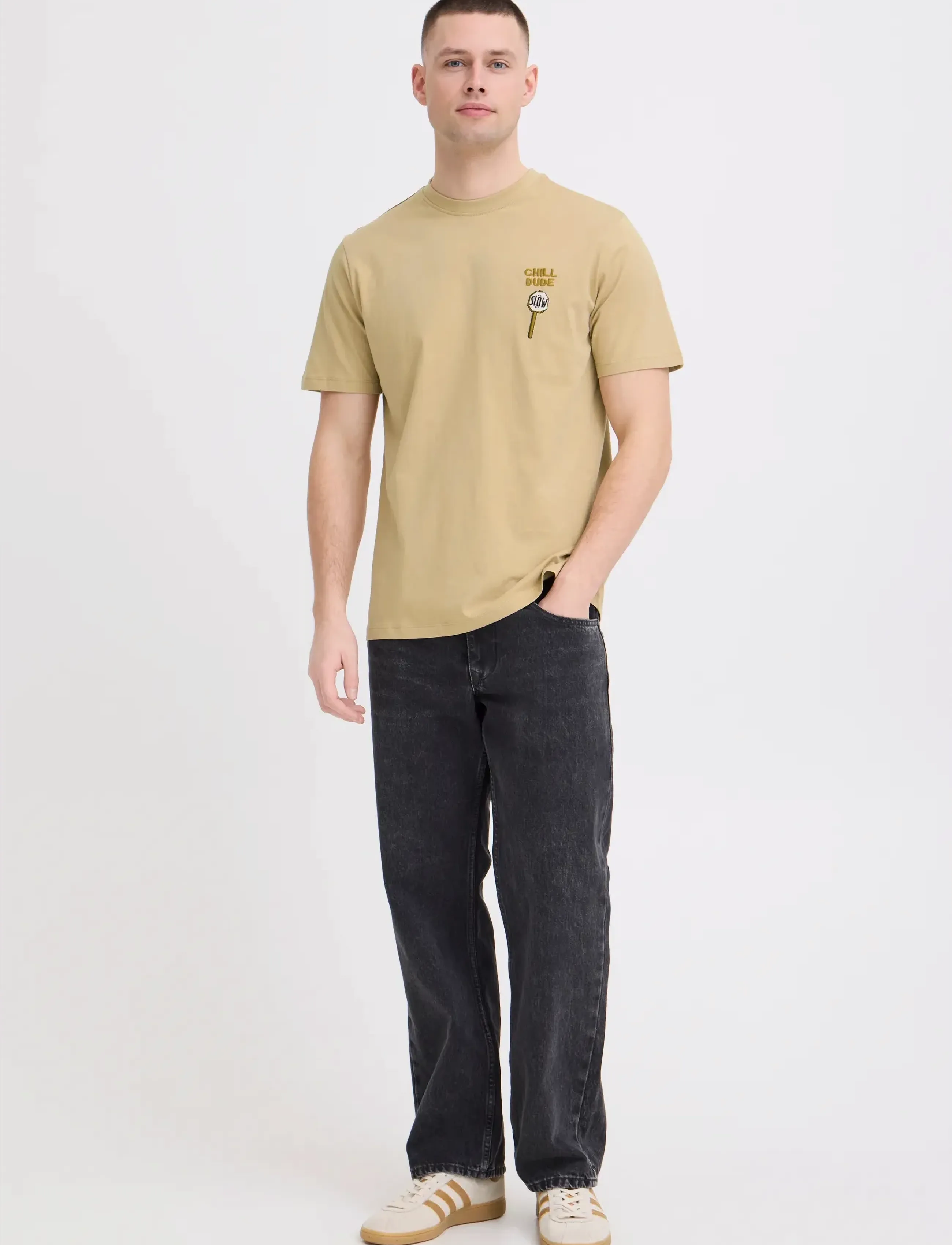 Blend Bhkameron Funny Emb S/S Tee, M, Beige, T-Shirts > Kortærmede, Herre