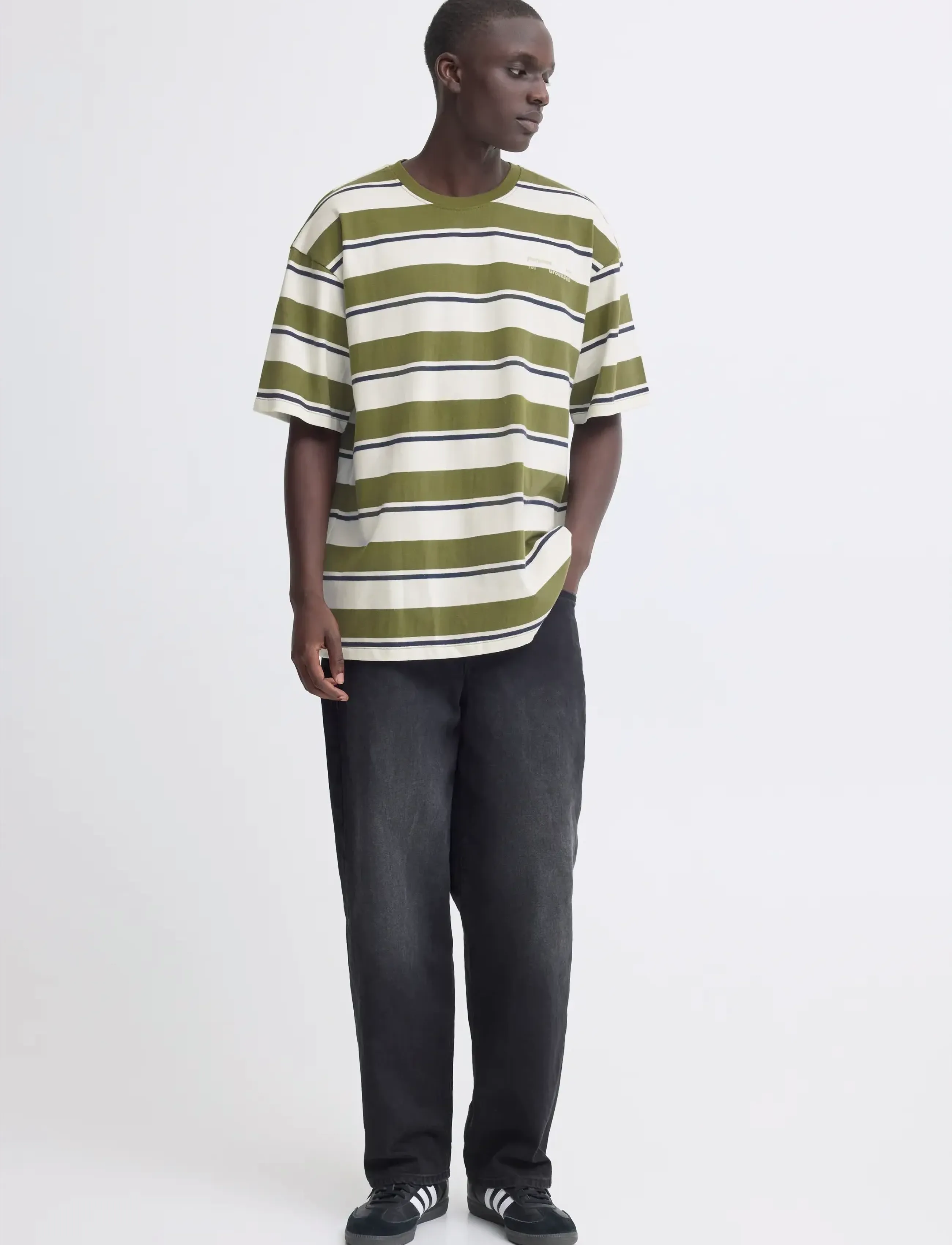 Blend BHKYRAN STRIPE S/S TEE - Kortärmade t-shirts - SNOW WHITE / khaki/green
