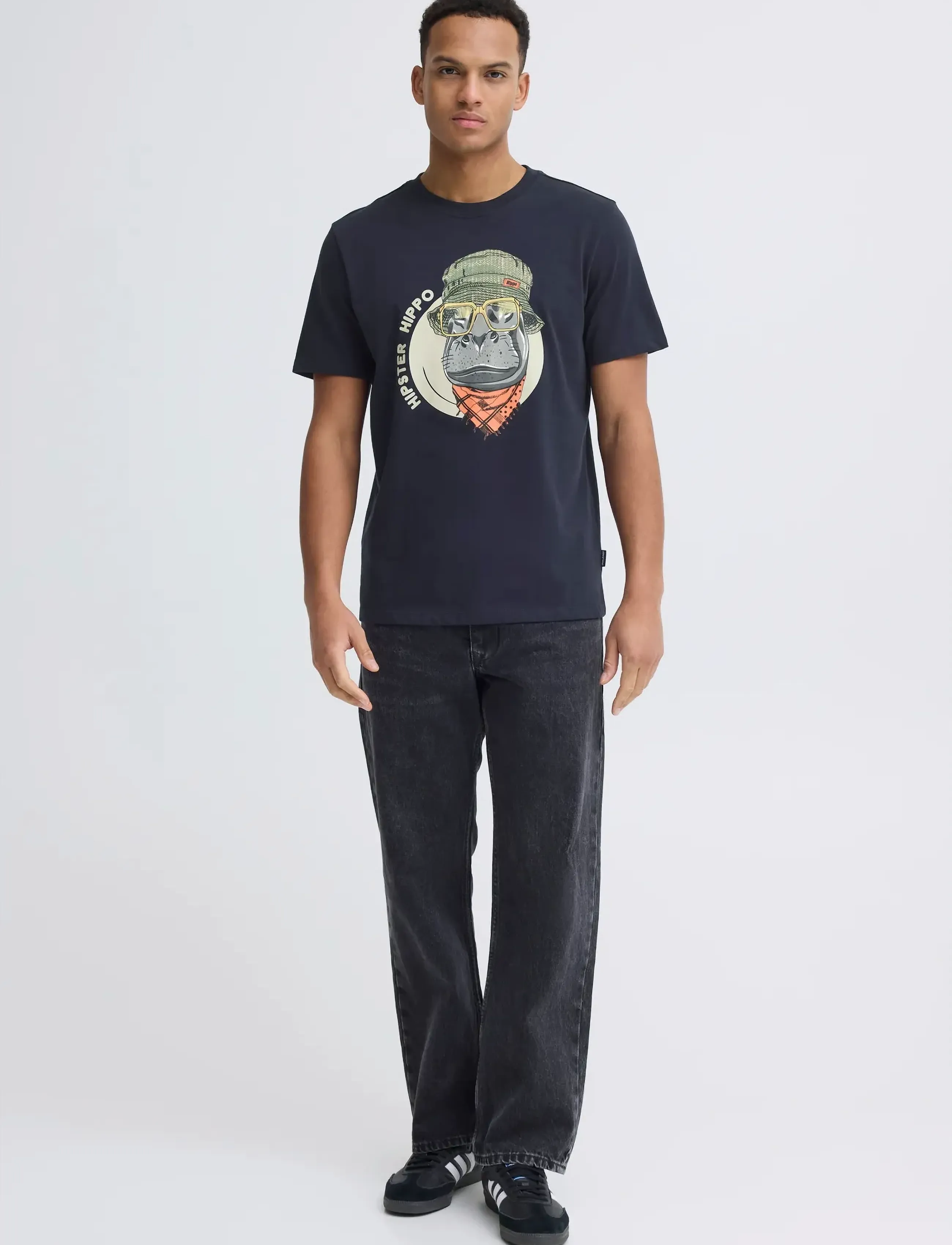 Blend BHKURT FUNNY GRAPHIC S/S TEE - Kortärmade t-shirts - SALUTE HIPPO / navy