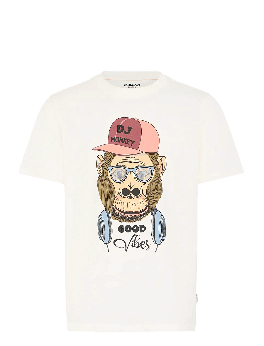 Blend - BHKURT FUNNY GRAPHIC S/S TEE - kurzärmelige t-shirts - white monkey - 1