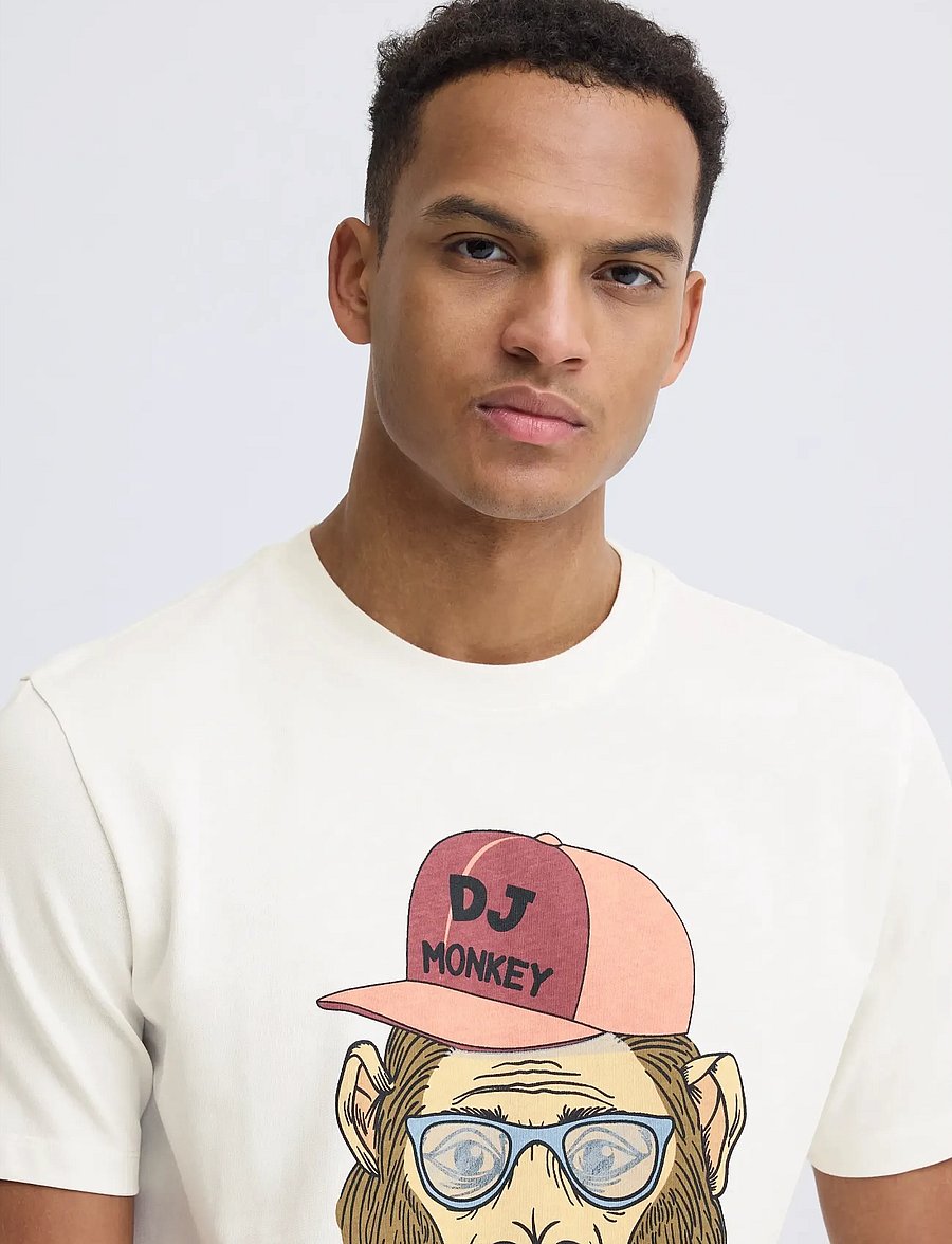 Blend - BHKURT FUNNY GRAPHIC S/S TEE - kurzärmelige t-shirts - white monkey - 4