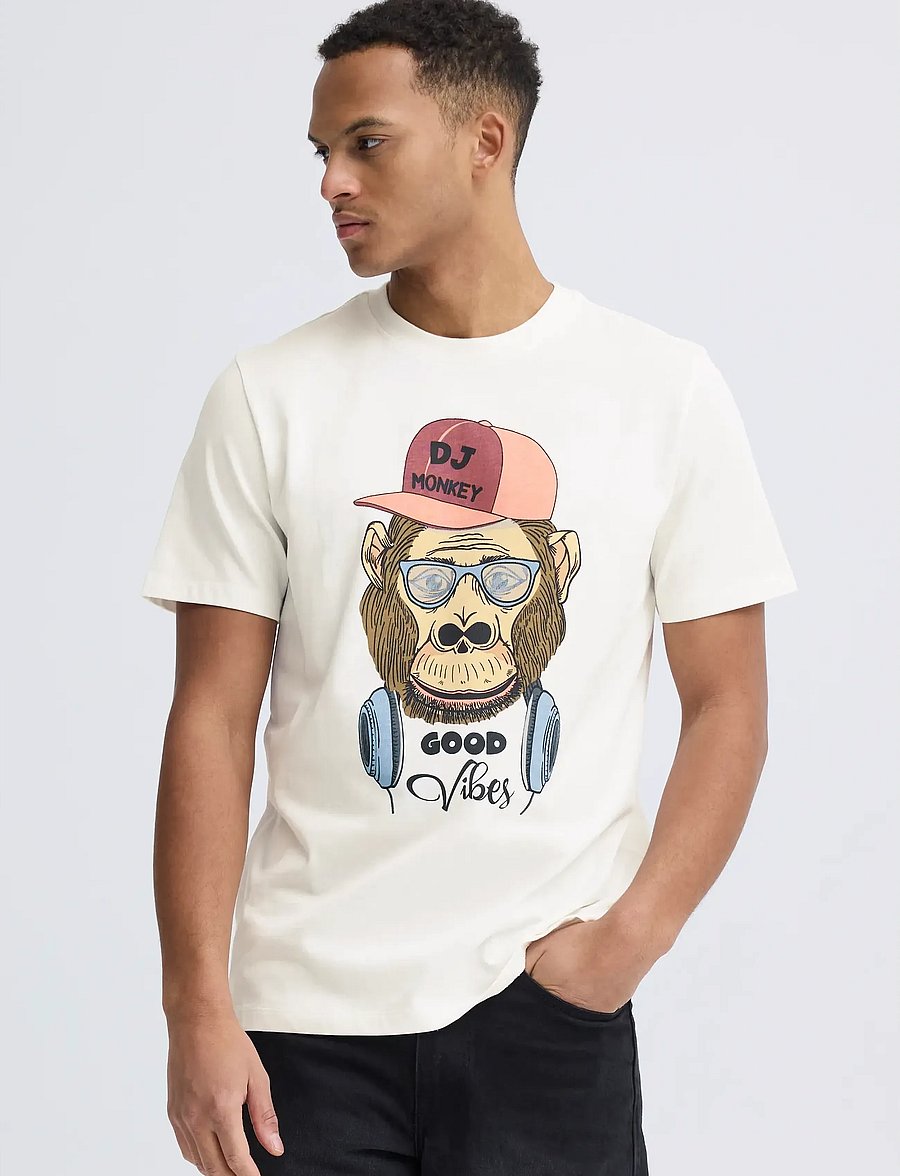 Blend - BHKURT FUNNY GRAPHIC S/S TEE - kurzärmelige t-shirts - white monkey - 5