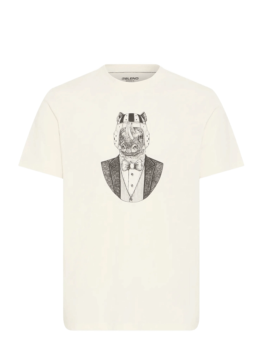 Blend - BHKAY ANIMAL S/S TEE - kurzärmelig - vanilla ice - 1