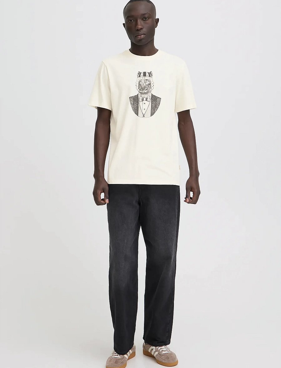 Blend - BHKAY ANIMAL S/S TEE - kurzärmelig - vanilla ice - 0