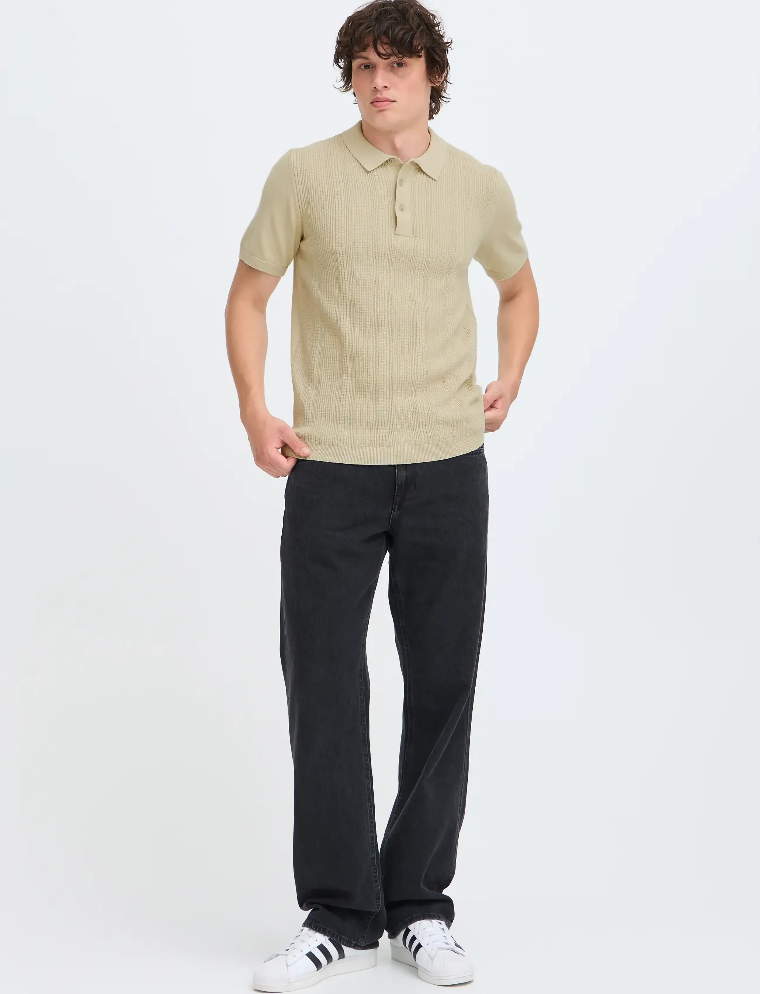 Blend Bhbaron Polo Noos, Herren, Geripptes Poloshirt, Beige, Gr.XXL