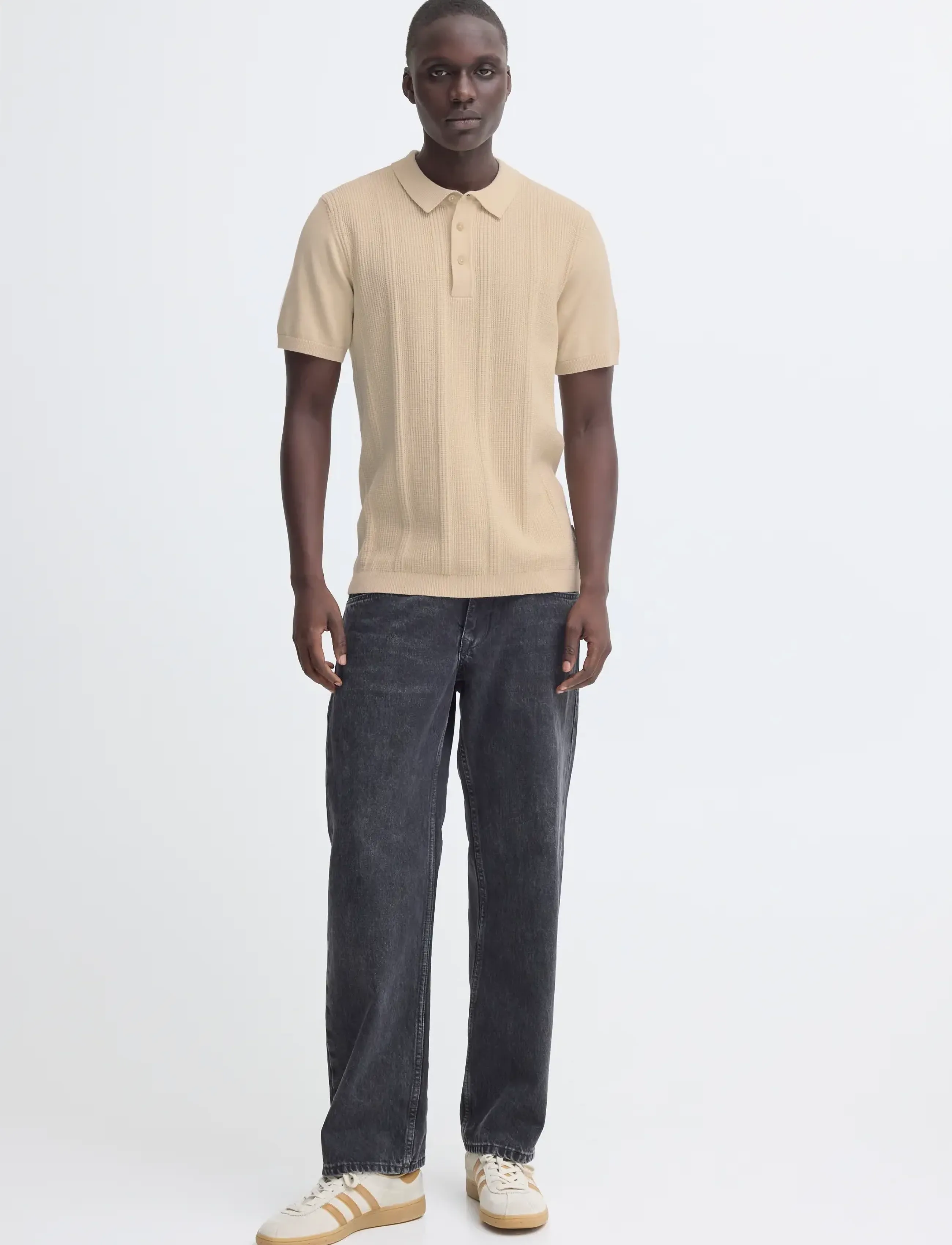 Blend Bhbaron Polo Noos, Mænd, Ribstrikket Polo, Beige, Str: M