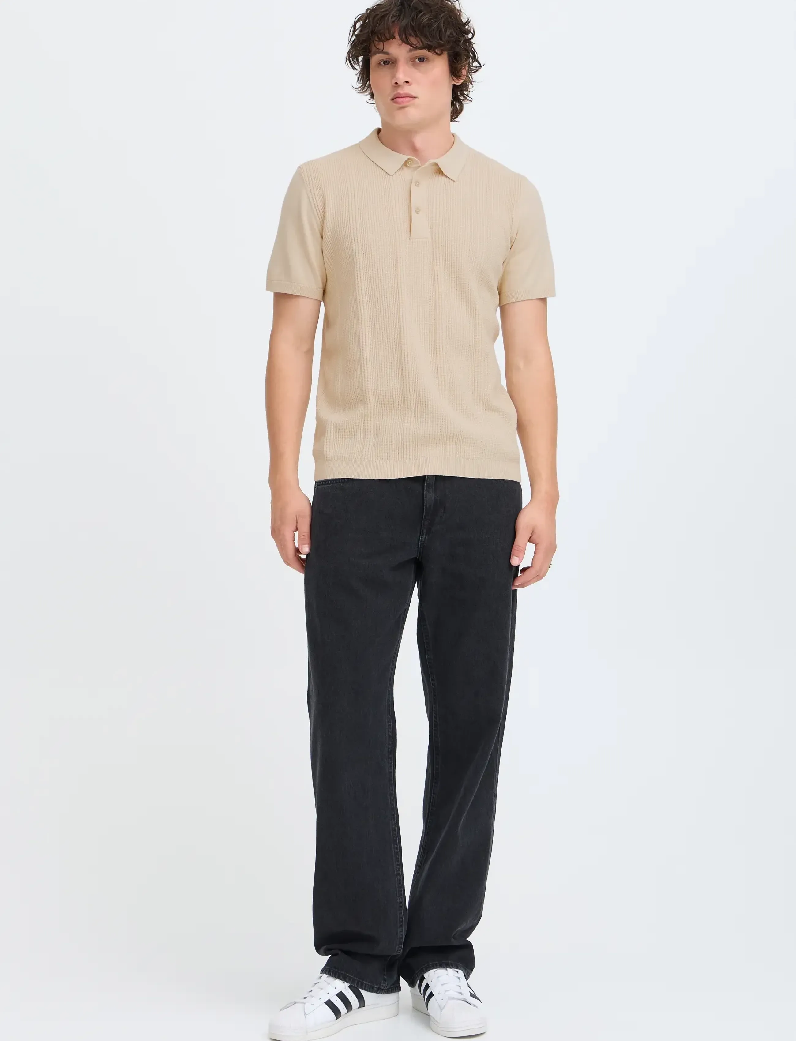 Blend Bhbaron Polo Noos, Herren, Geripptes Poloshirt, Beige, Gr.S