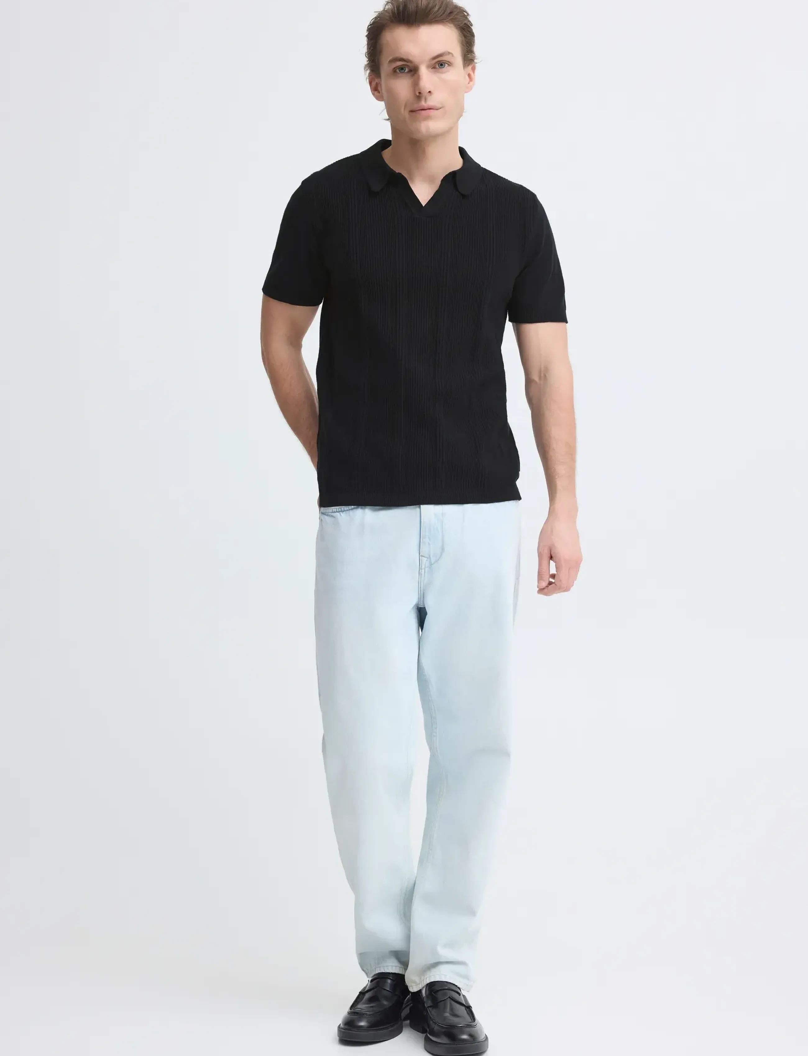 Blend Bhbaron Split Polo Noos, S, Black, Strik > Kortærmede Strikkede Poloer, Herre