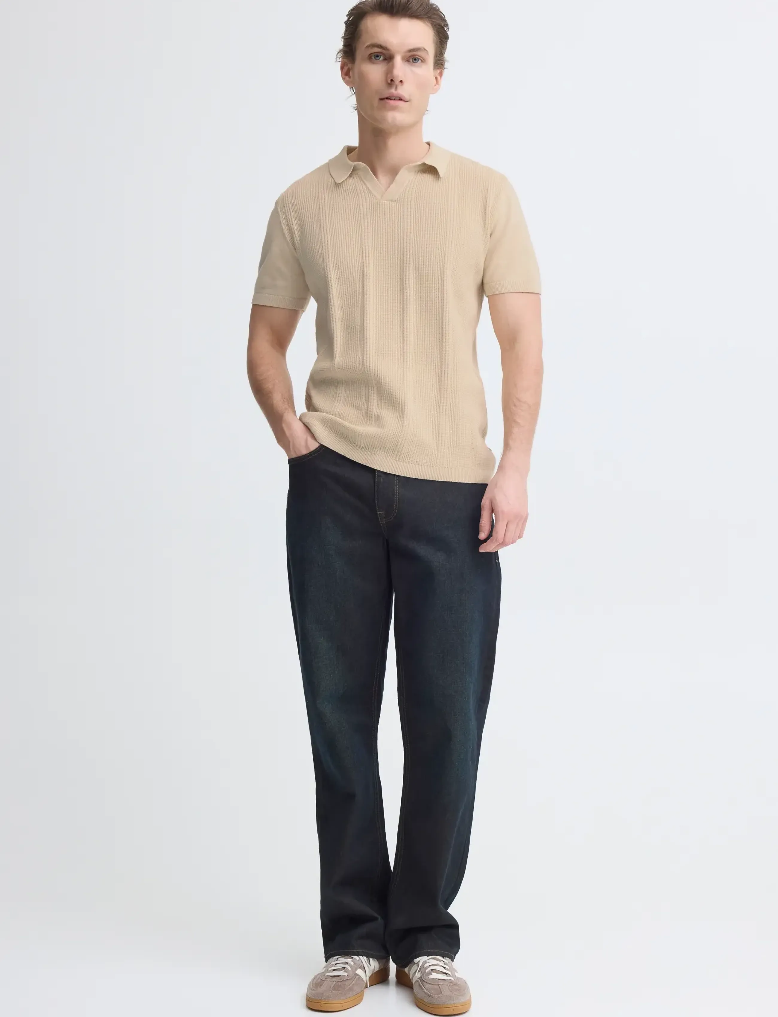 Blend Bhbaron Split Polo Noos, Mænd, Strikket Poloshirt, Beige, Str: XXL