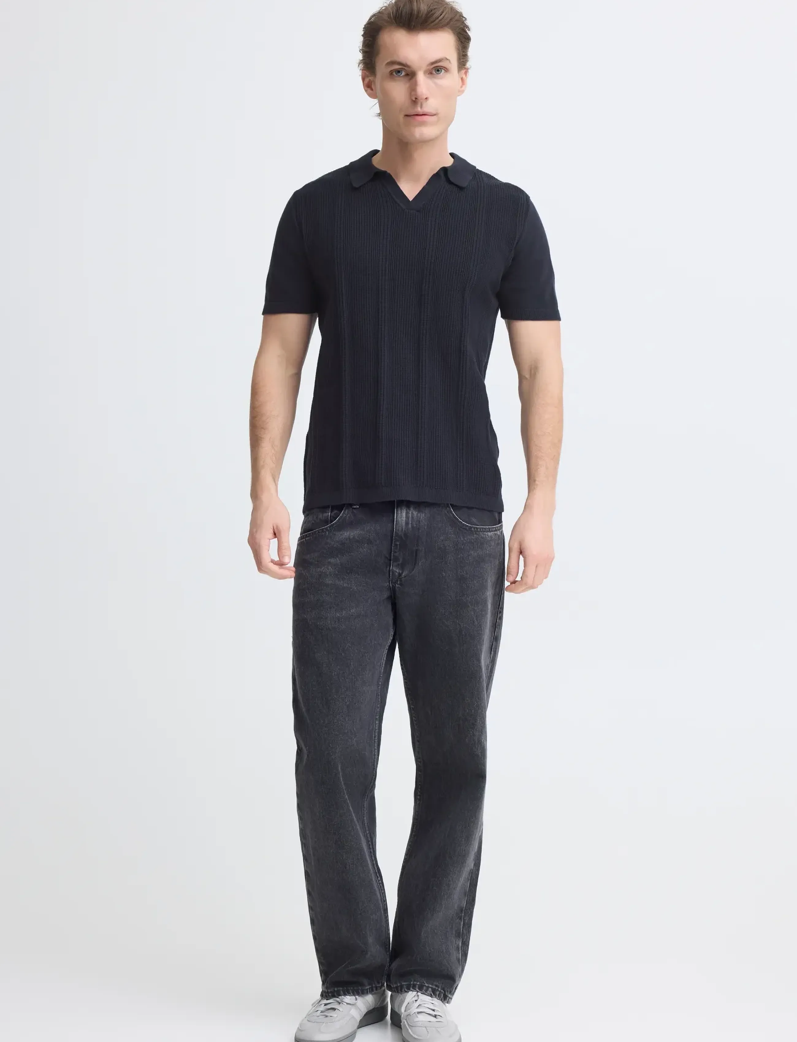 Blend Bhbaron Split Polo Noos, Mænd, Strikket Poloshirt, Sort, Str: S