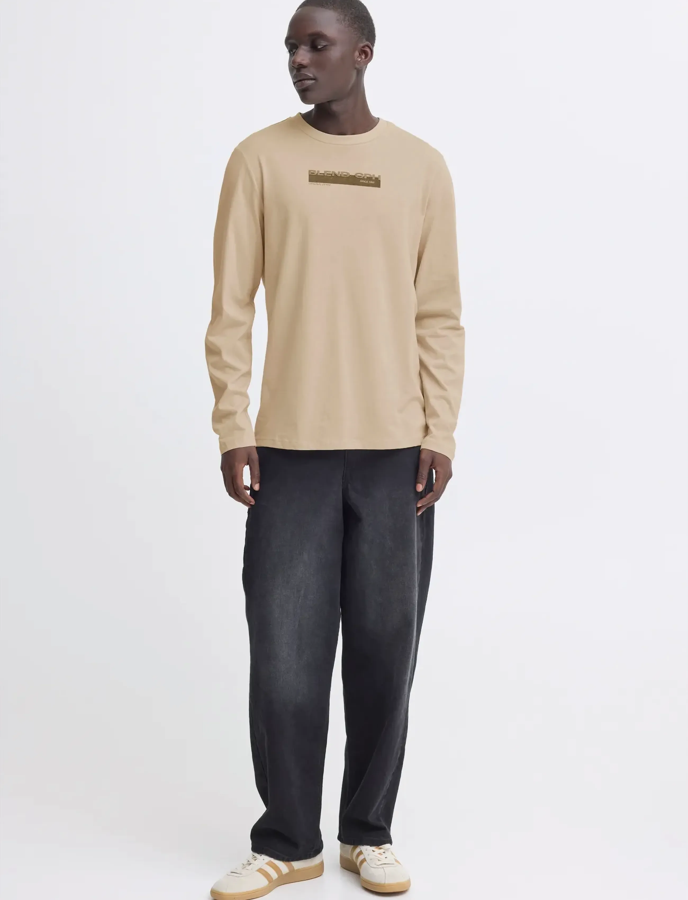 Blend BHKEMUEL GRAPHIC L/S TEE - Riided - OYSTER GRAY / beige