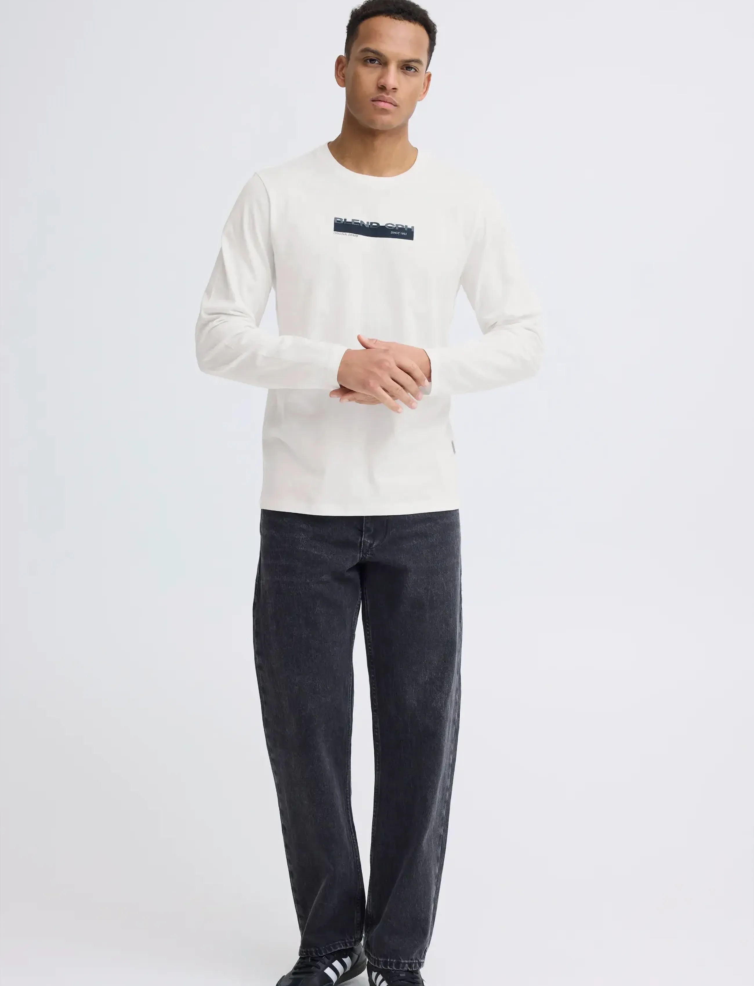 Blend BHKEMUEL GRAPHIC L/S TEE - Tøj - SNOW WHITE / white