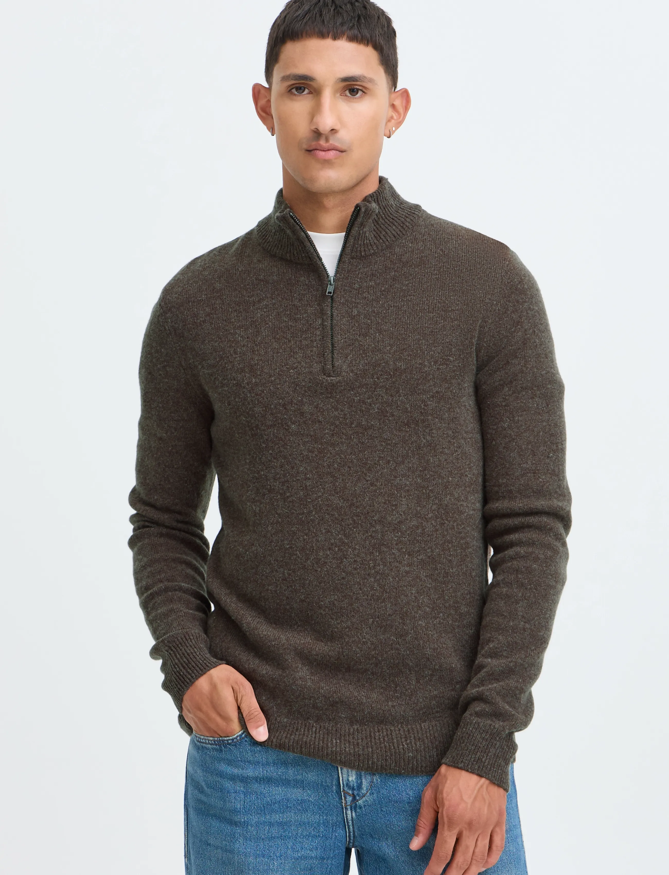Blend - BHBRANKO HALFZIPP KNIT NOOS - pullover mit halbem reißverschluss - turkish coffee melange - 5