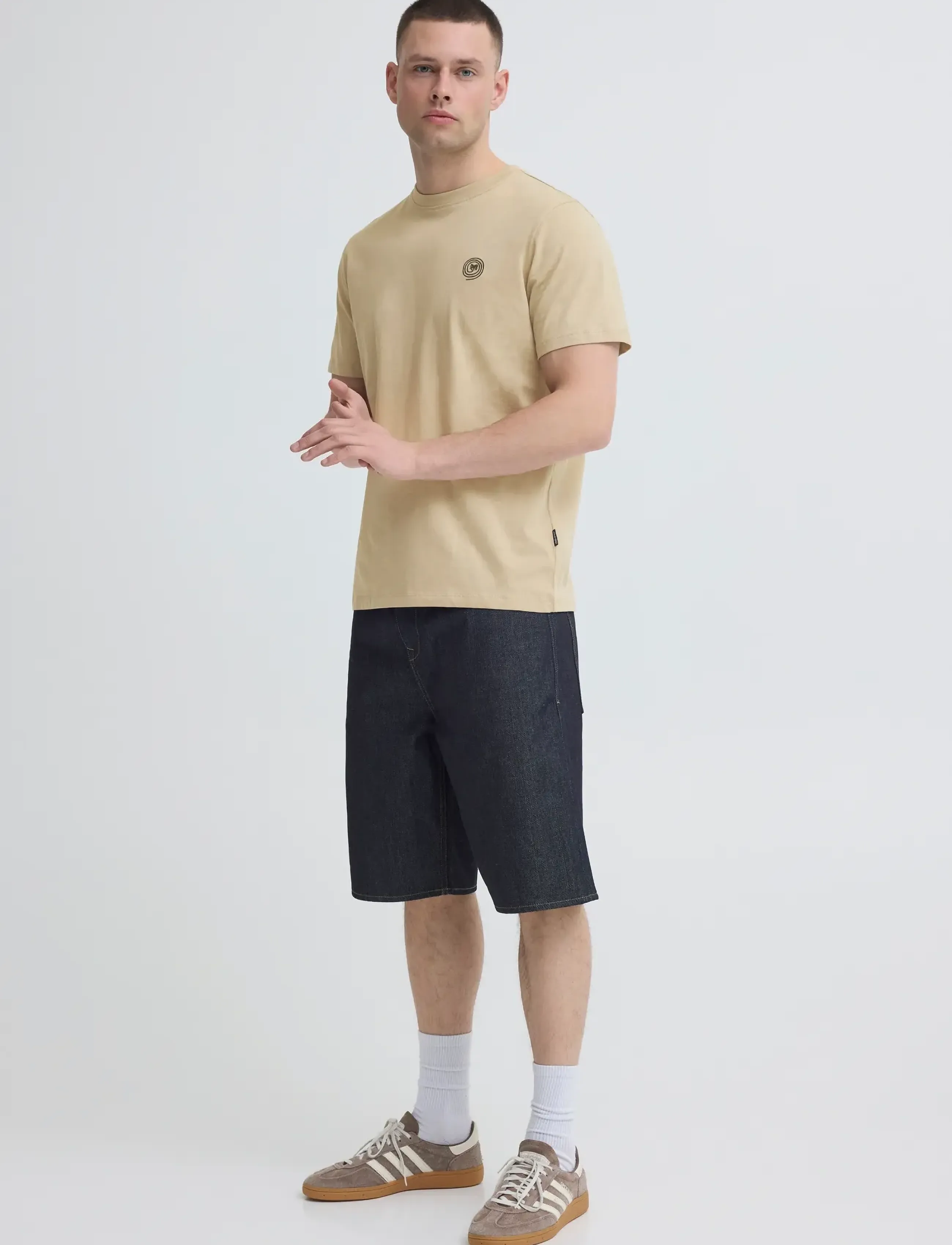 Blend BHKAMIL EMB S/S TEE - Stutterma bolir - CROCKERY / beige