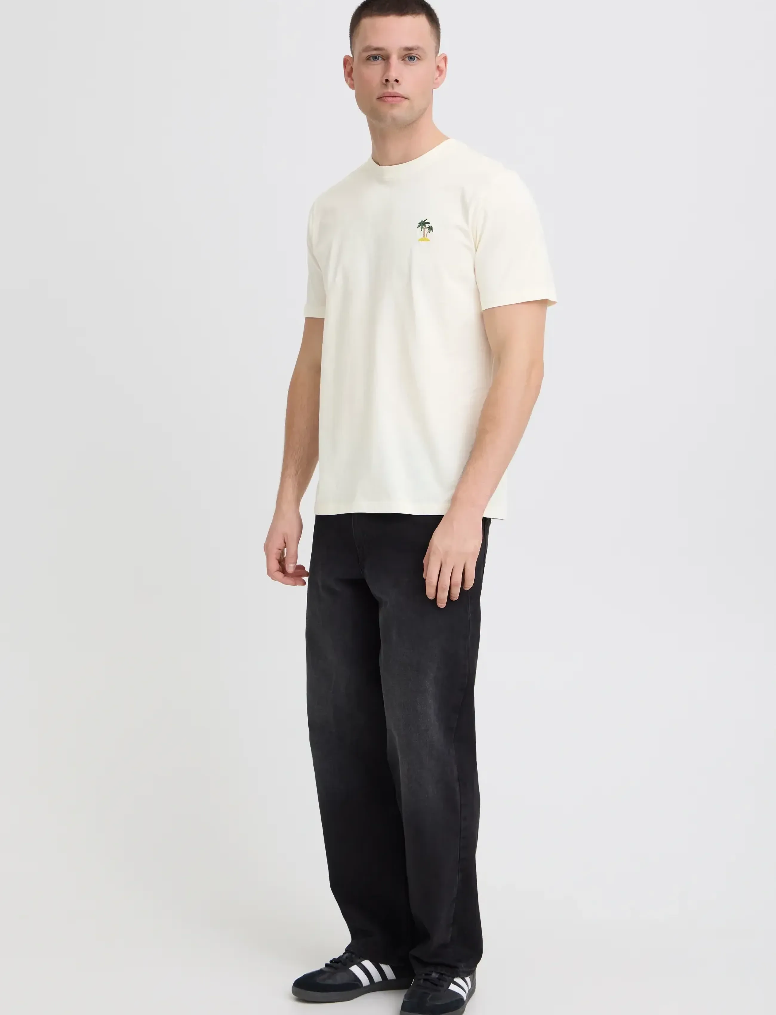 Blend BHKAAN EMB S/S TEE - T-shirts - VANILLA ICE / cream