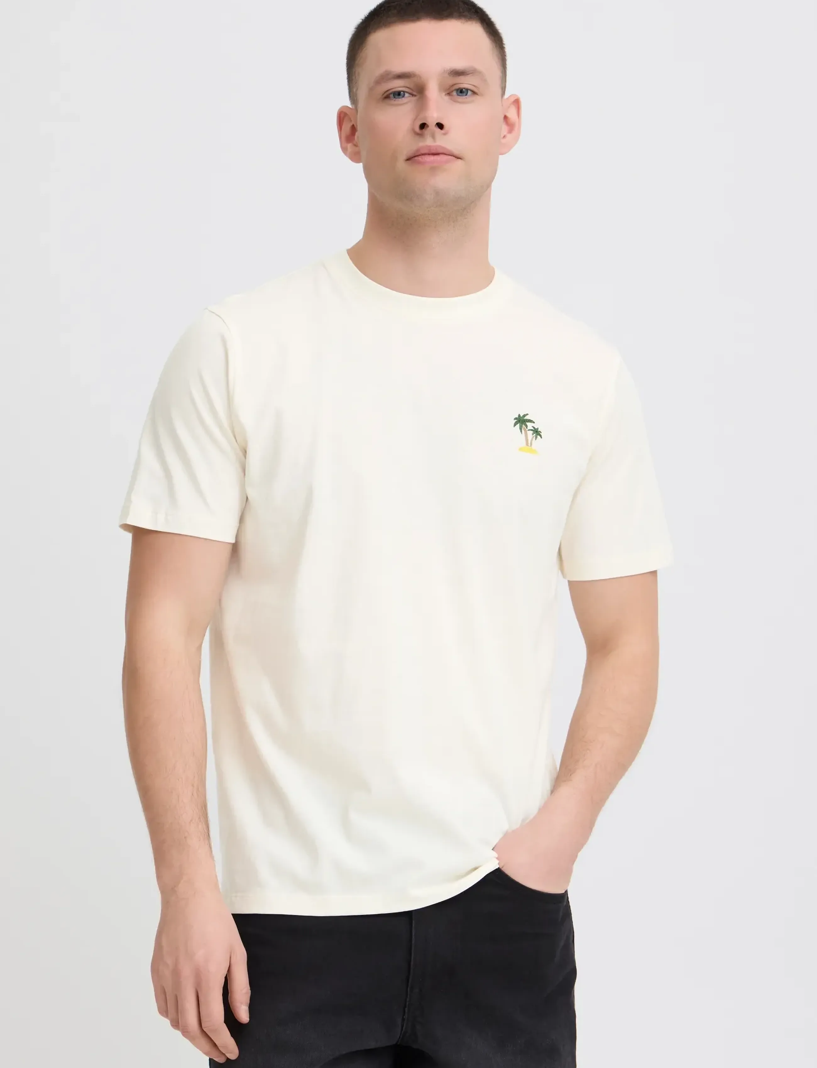 Blend - BHKAAN EMB S/S TEE - short-sleeved t-shirts - vanilla ice - 5
