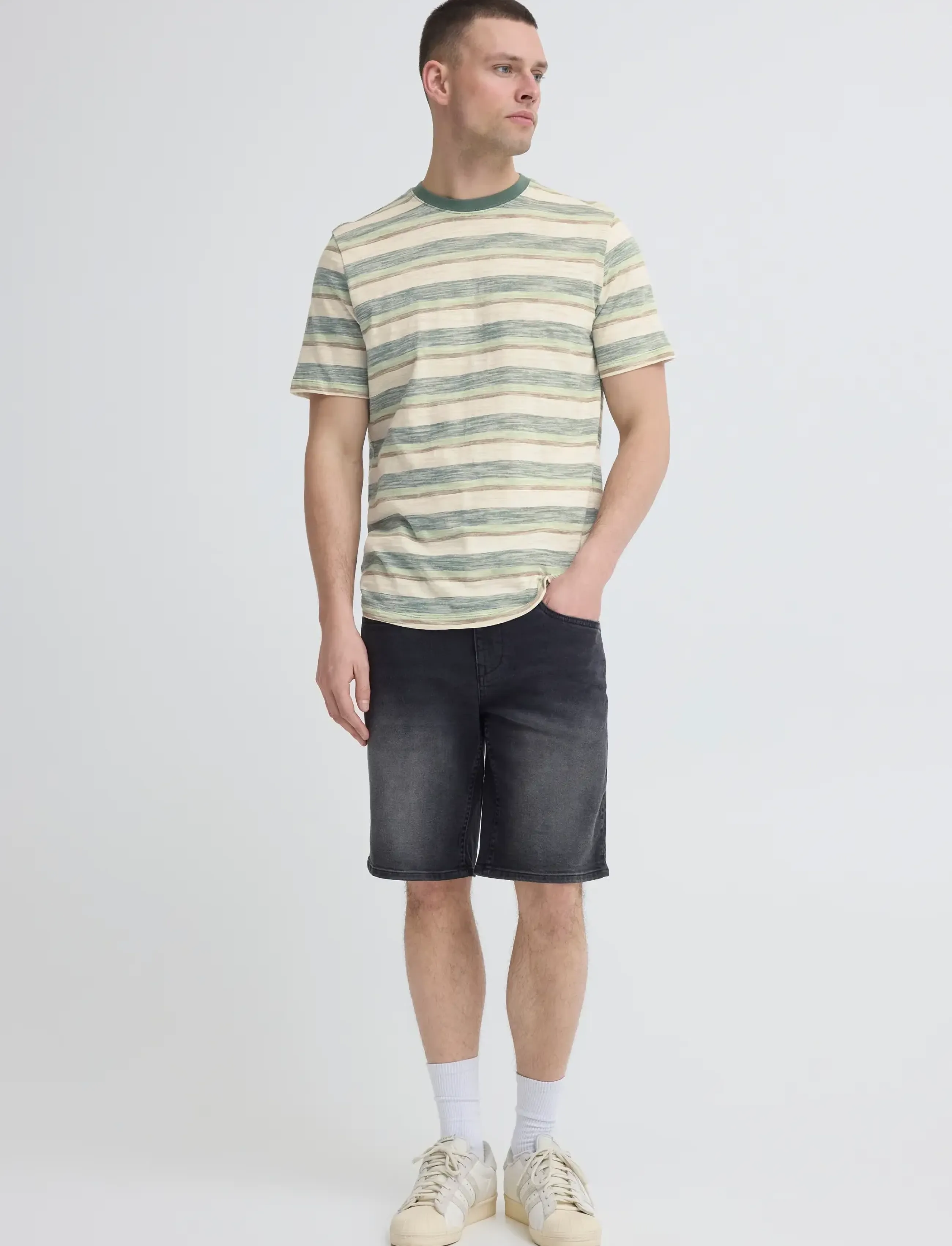Blend BHKOBE STRIPE S/S TEE - T-shirts - DUCK GREEN / green