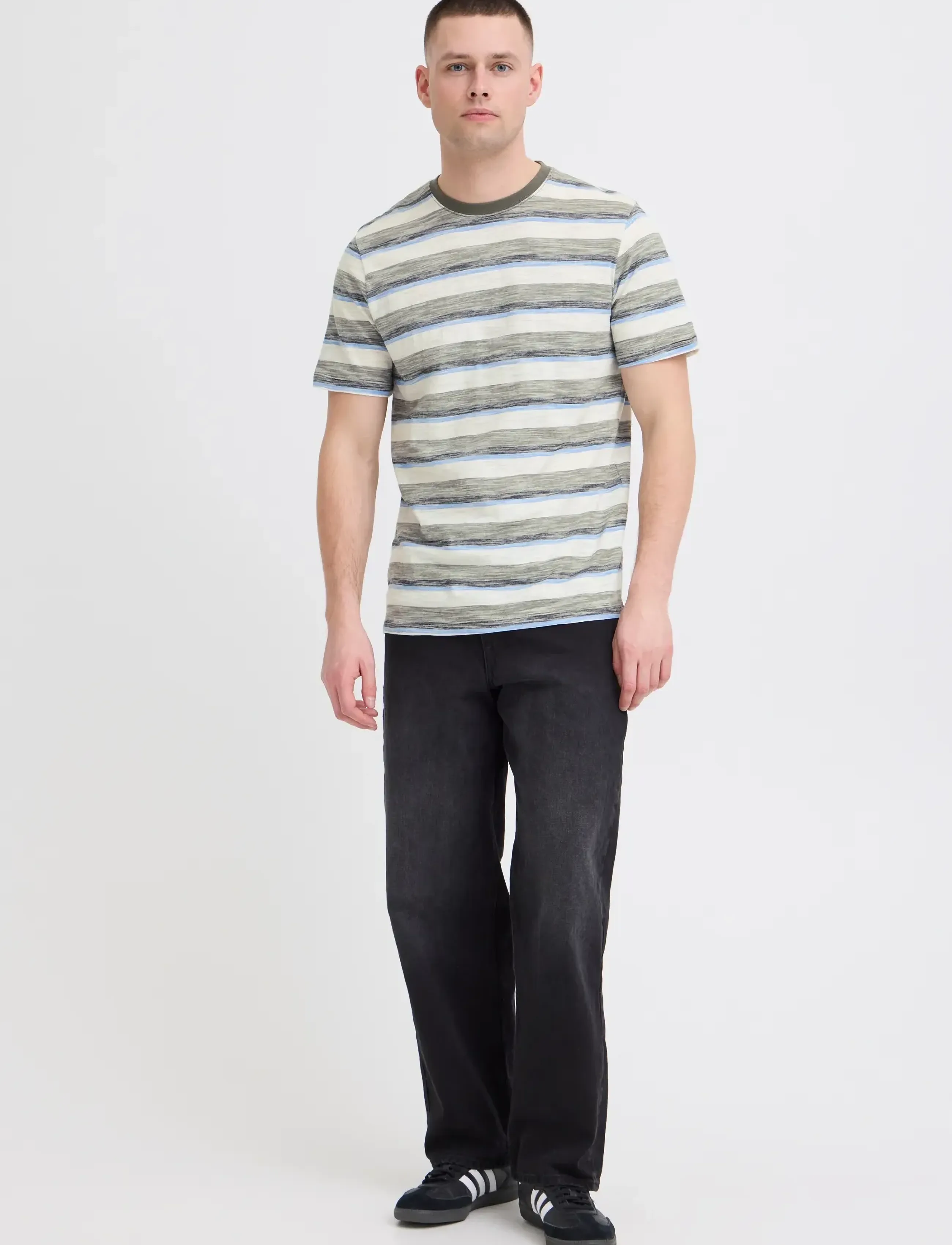 Blend BHKOBE STRIPE S/S TEE - Nouveautés - DUSTY OLIVE / grey