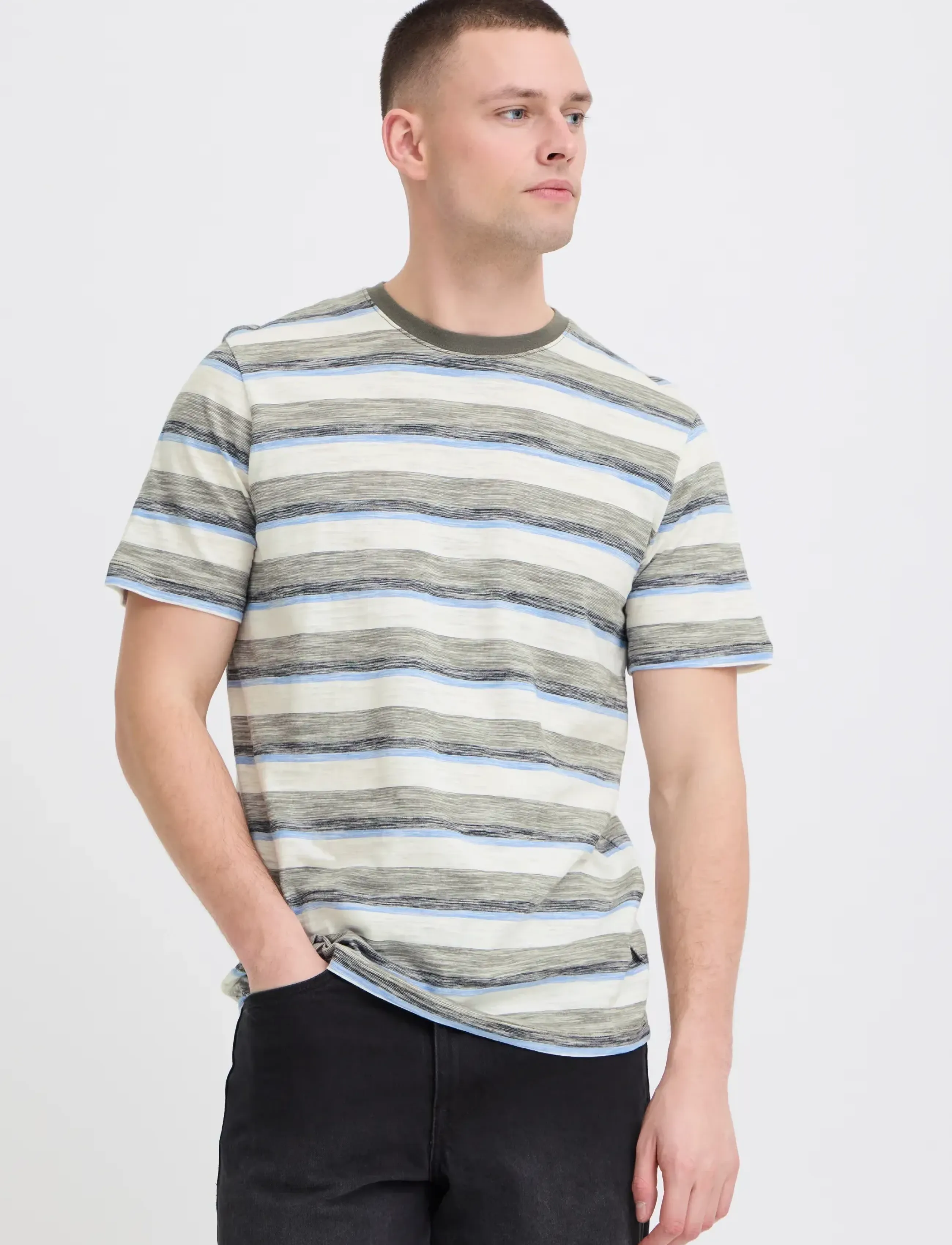 Blend - BHKOBE STRIPE S/S TEE - stutterma bolir - dusty olive - 5