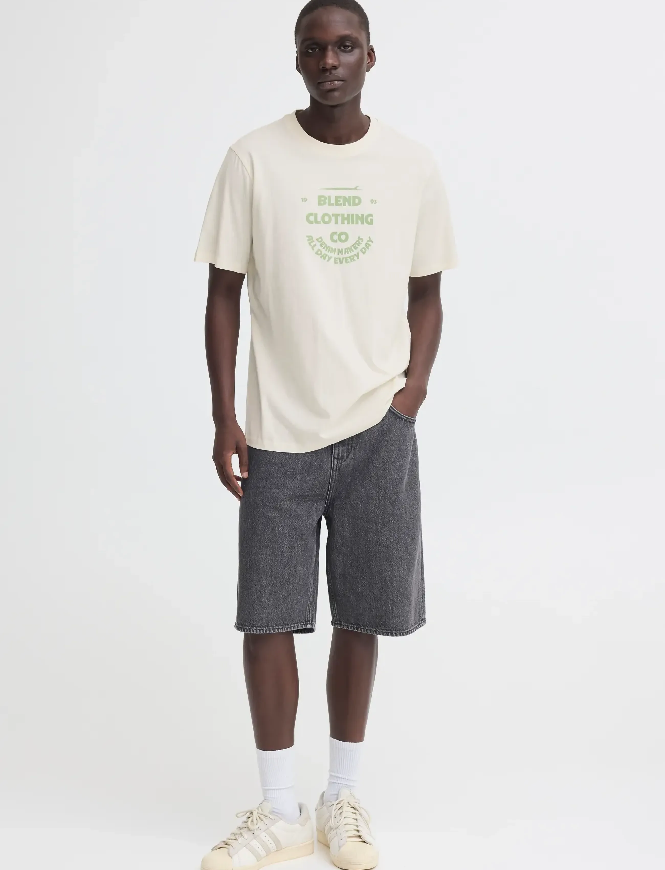 Blend BHKALLE LOGO S/S TEE - Riided - VANILLA ICE / cream
