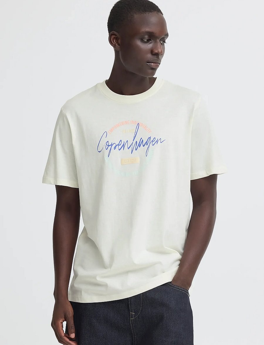 Blend - BHKNUT LOGO S/S TEE - kurzärmelige t-shirts - vanilla ice - 5
