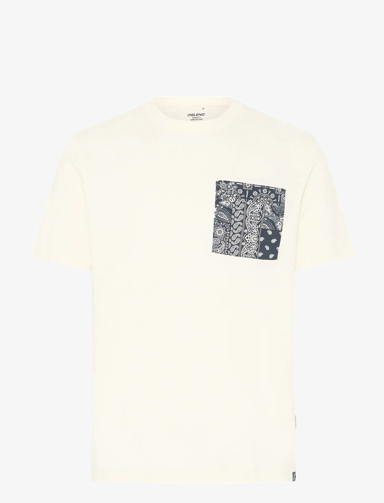 Blend - BHKALEB PRINTED POCKET S/S TEE - kortærmede t-shirts - vanilla ice - 1