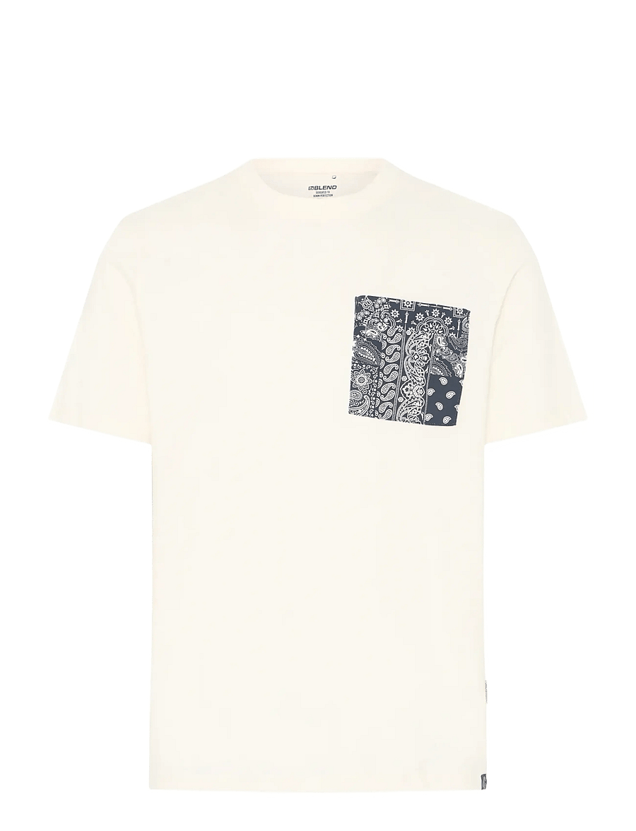 Blend - BHKALEB PRINTED POCKET S/S TEE - kurzärmelig - vanilla ice - 1