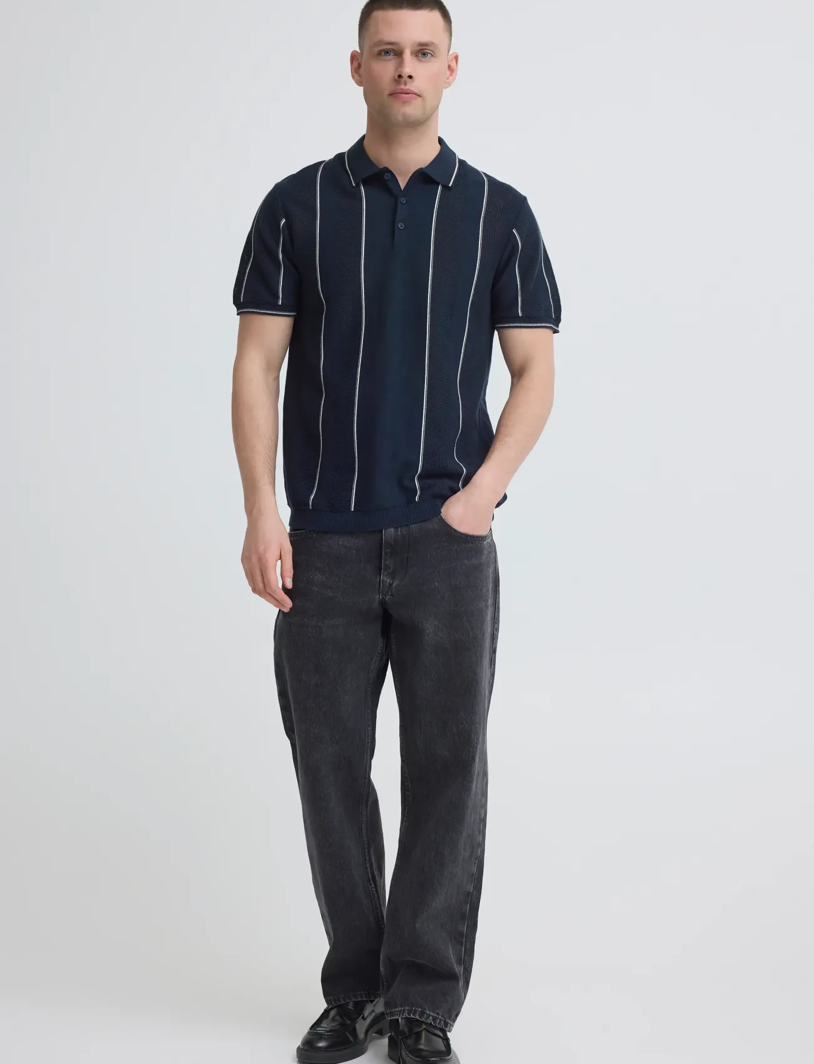 Blend Bhaven Polo, Herren, Gestreiftes Poloshirt, Marineblau, Gr.L